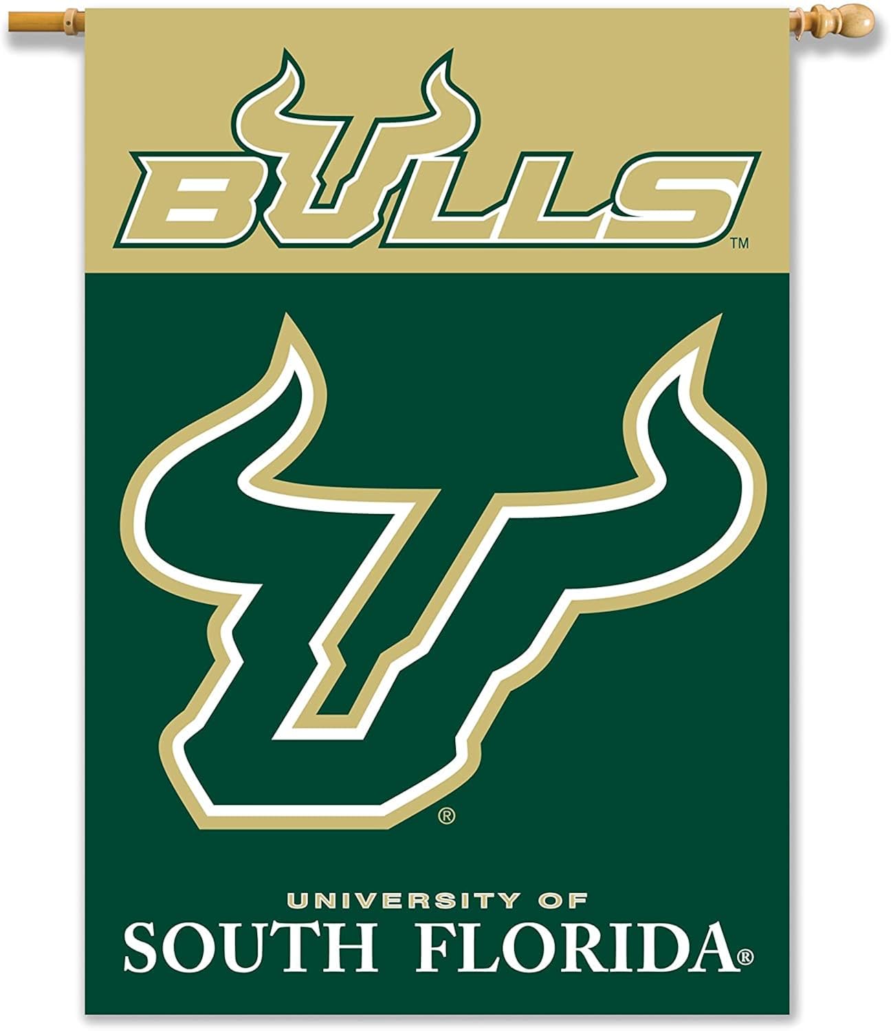 University of South Florida Bulls USF Premium Double Sided Vertical Flag Banner, 28x40 Inch, Top Sleeve, Outdoor Use, Officially Licensed