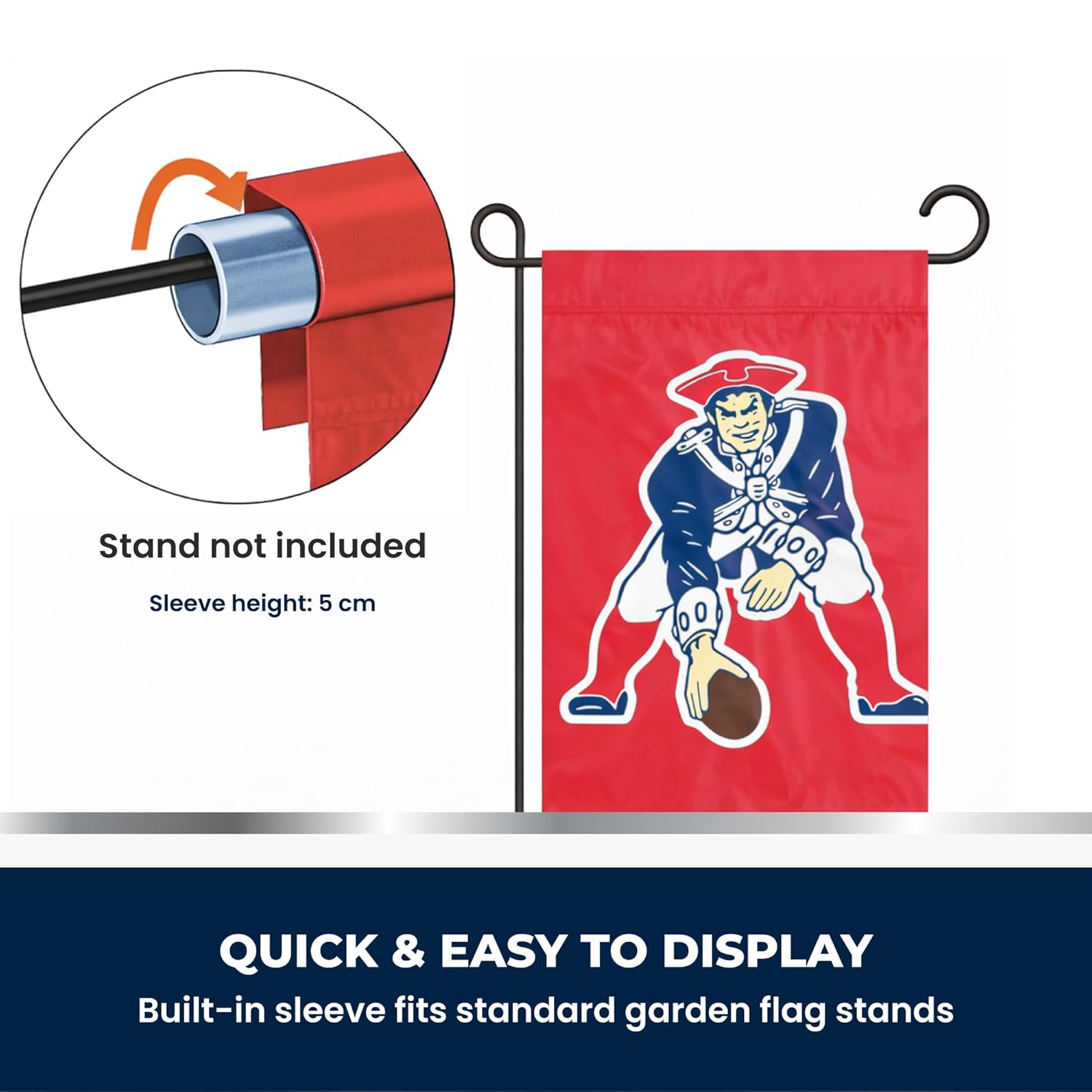 New England Patriots Premium Garden Flag, Retro Logo, 12.5x18 Inch, Nylon, Logo Design, Outdoor, Single Sided, Officially Licensed