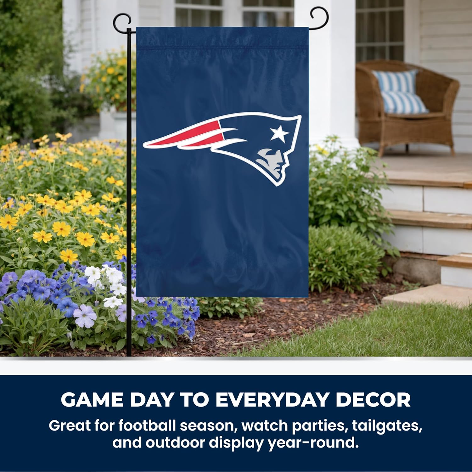 New England Patriots Premium Garden Flag, 12.5x18 Inch, Nylon, Logo Design, Outdoor, Single Sided, Officially Licensed