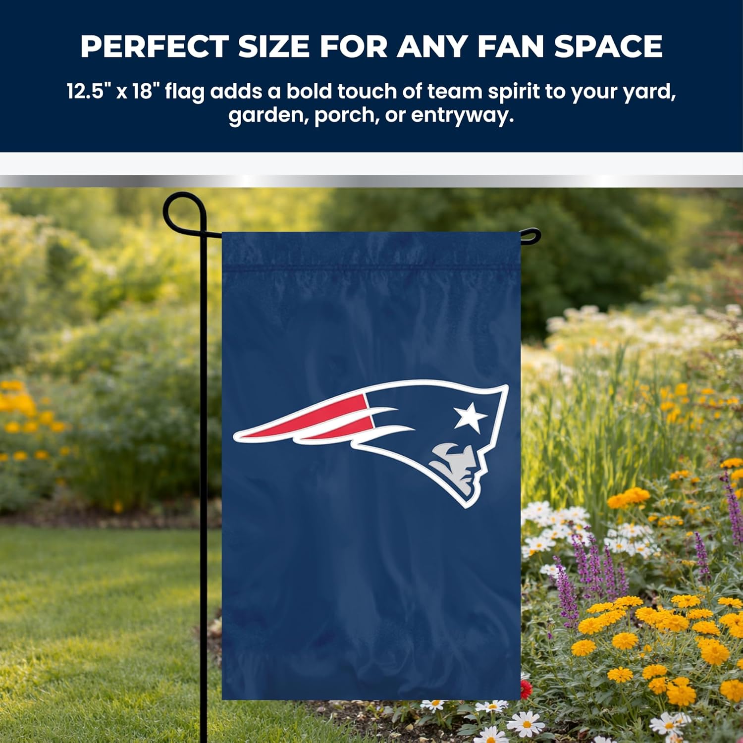 New England Patriots Premium Garden Flag, 12.5x18 Inch, Nylon, Logo Design, Outdoor, Single Sided, Officially Licensed