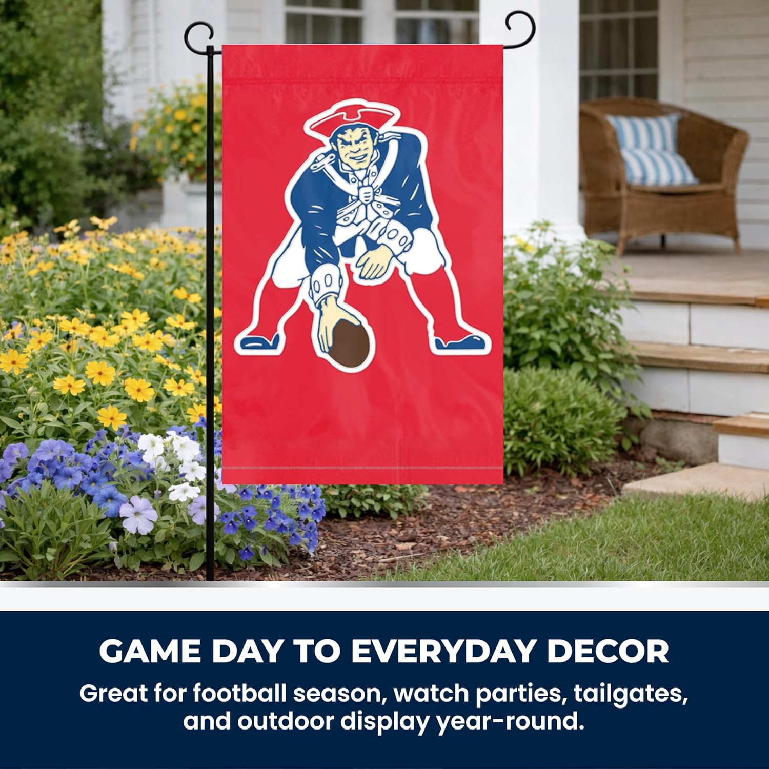 New England Patriots Premium Garden Flag, Retro Logo, 12.5x18 Inch, Nylon, Logo Design, Outdoor, Single Sided, Officially Licensed