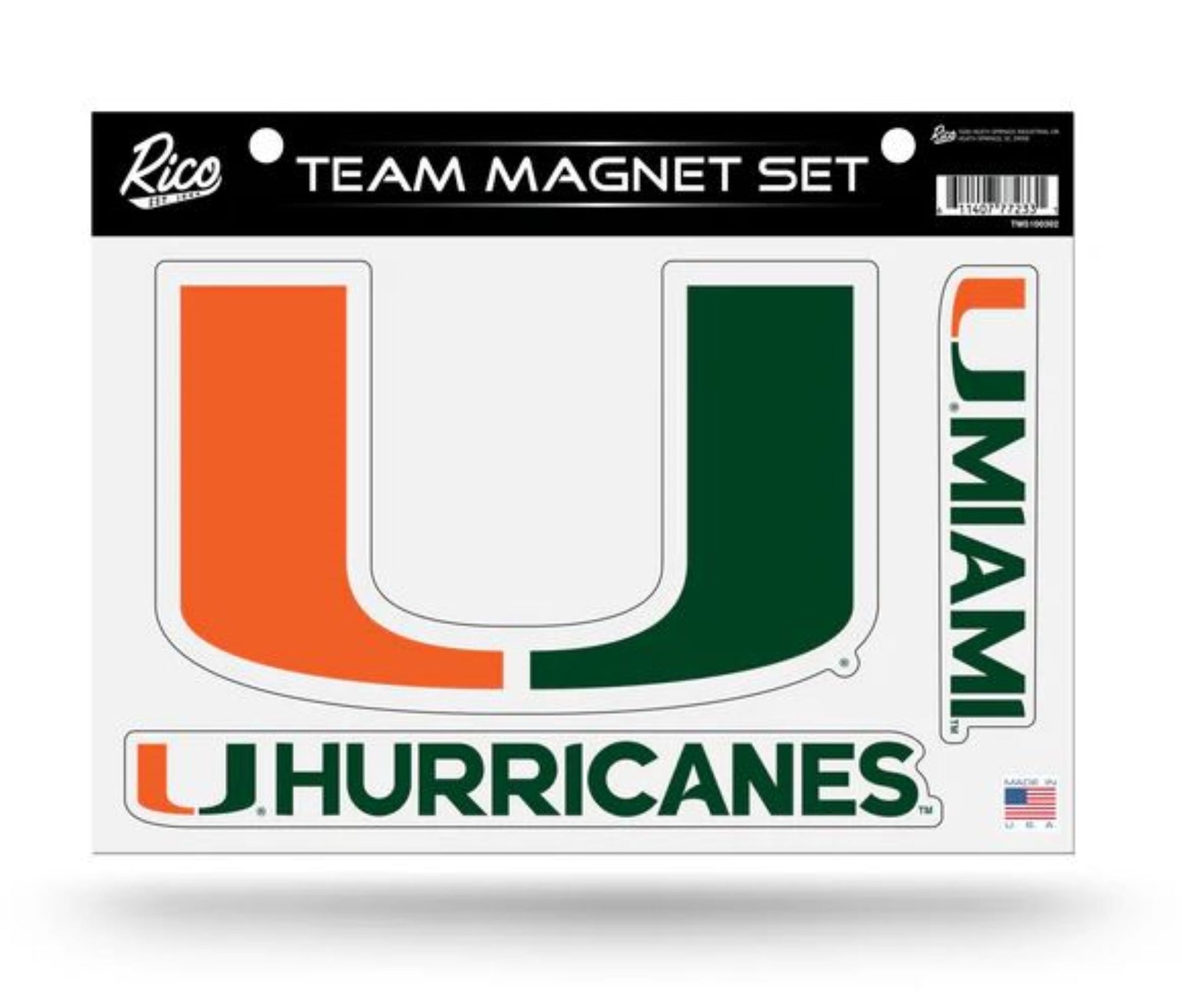 University of Miami Hurricanes Team Magnet Set, Die Cut, 8.5x11 Inch, Heavy Duty for Home or Auto Use, Officially Licensed, Made in the USA