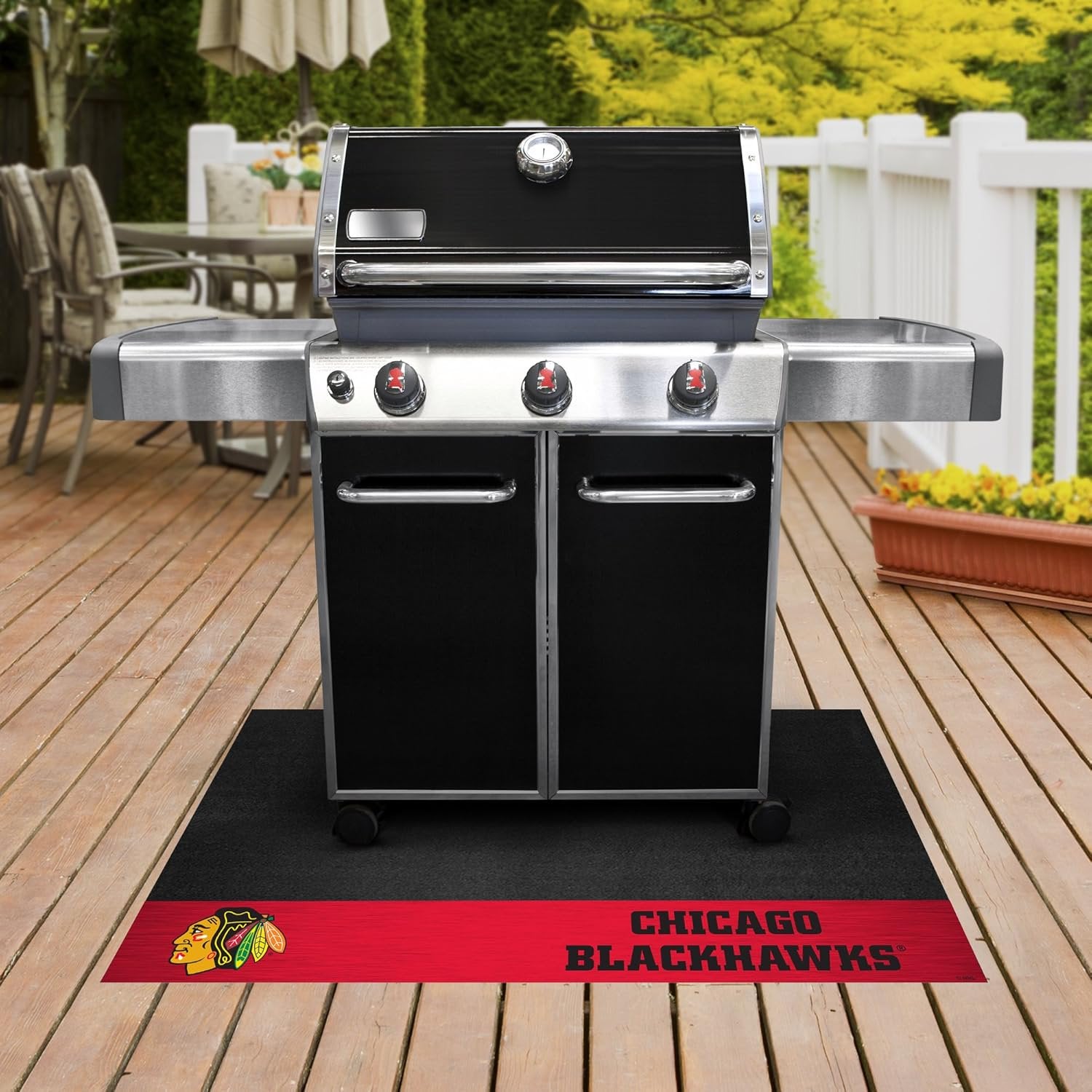 Chicago Blackhawks Grill Mat, Vinyl, 26x42 Inch, Heavy Duty, Perfect for Deck Patio, Protect against Oil, flame, and is UV resistant, Officially Licensed