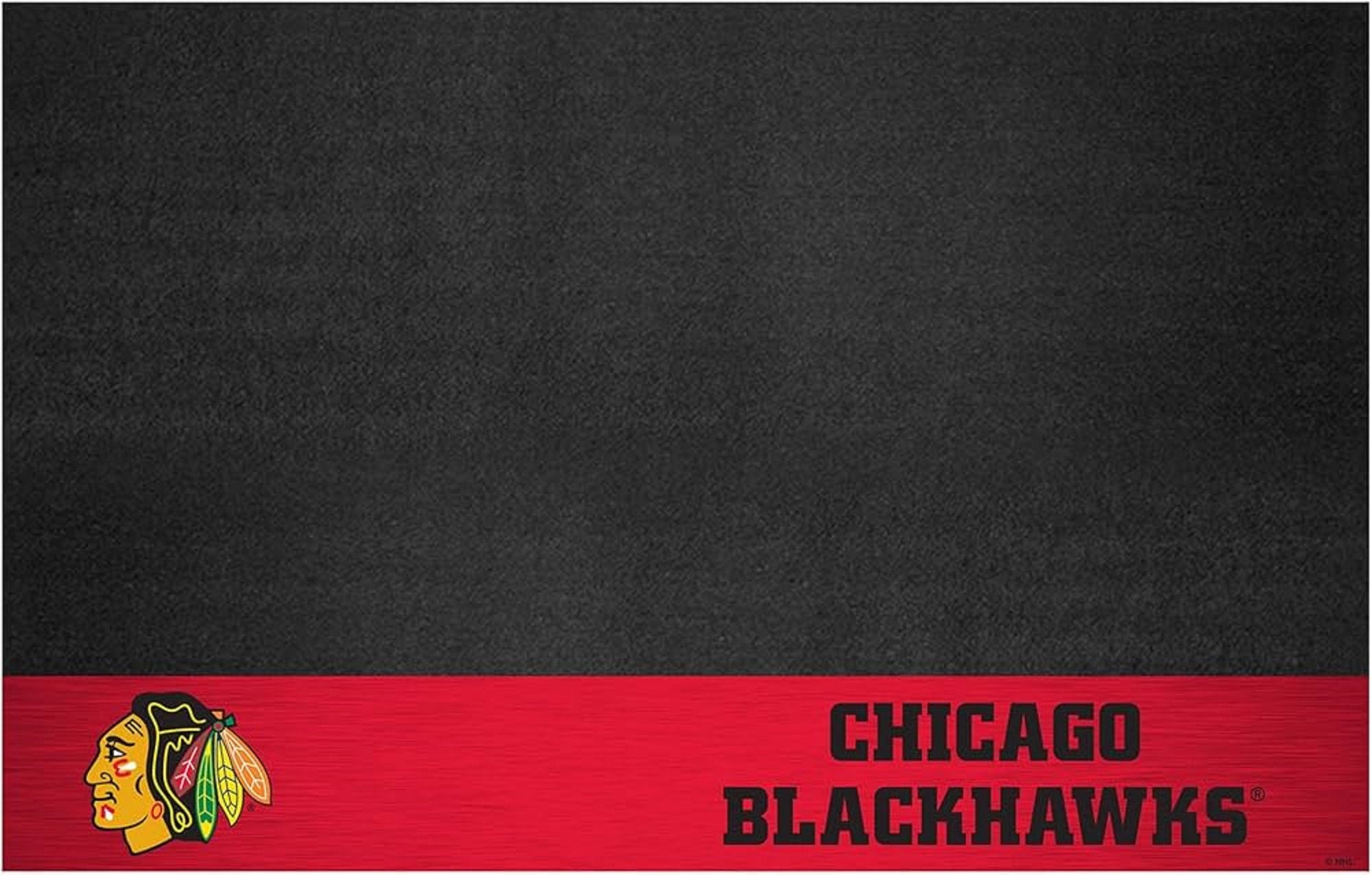 Chicago Blackhawks Grill Mat, Vinyl, 26x42 Inch, Heavy Duty, Perfect for Deck Patio, Protect against Oil, flame, and is UV resistant, Officially Licensed