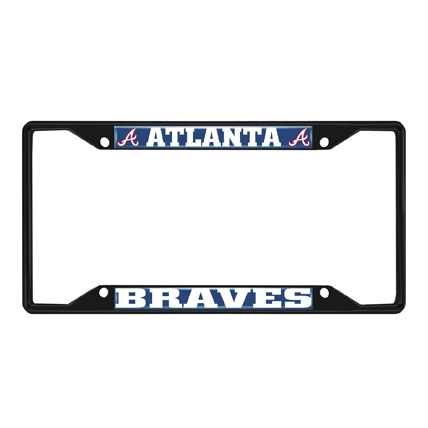 Atlanta Braves Premium Chrome License Plate Frame Tag Cover, Black Metal Design, 12x6 inch, Pre-Drilled Holes, Officially Licensed