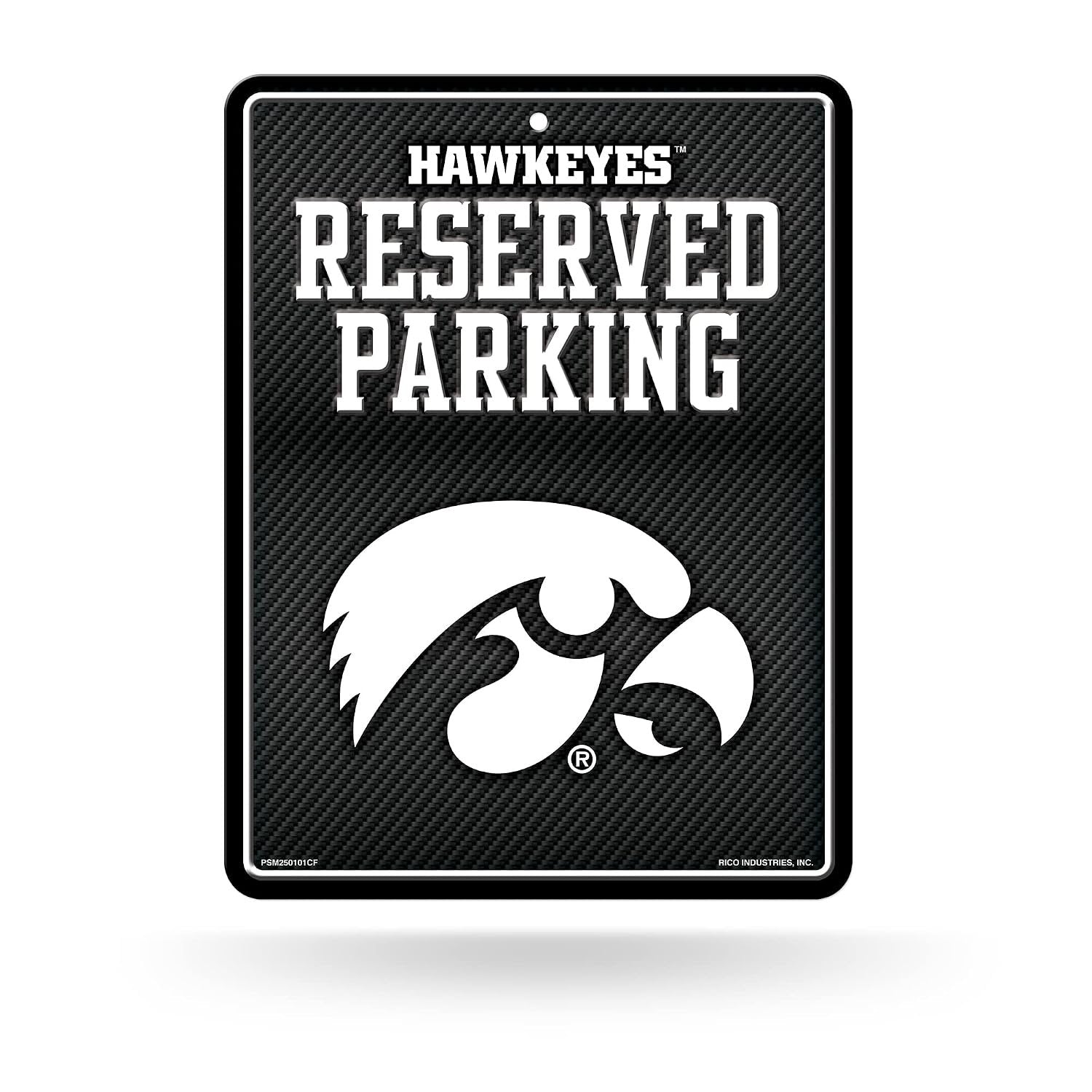 University of Iowa Hawkeyes Metal Wall Parking Sign, 8.5x11 Inch, Carbon Fiber Design, Great for Man Cave, Bed Room, Office, Home Decor