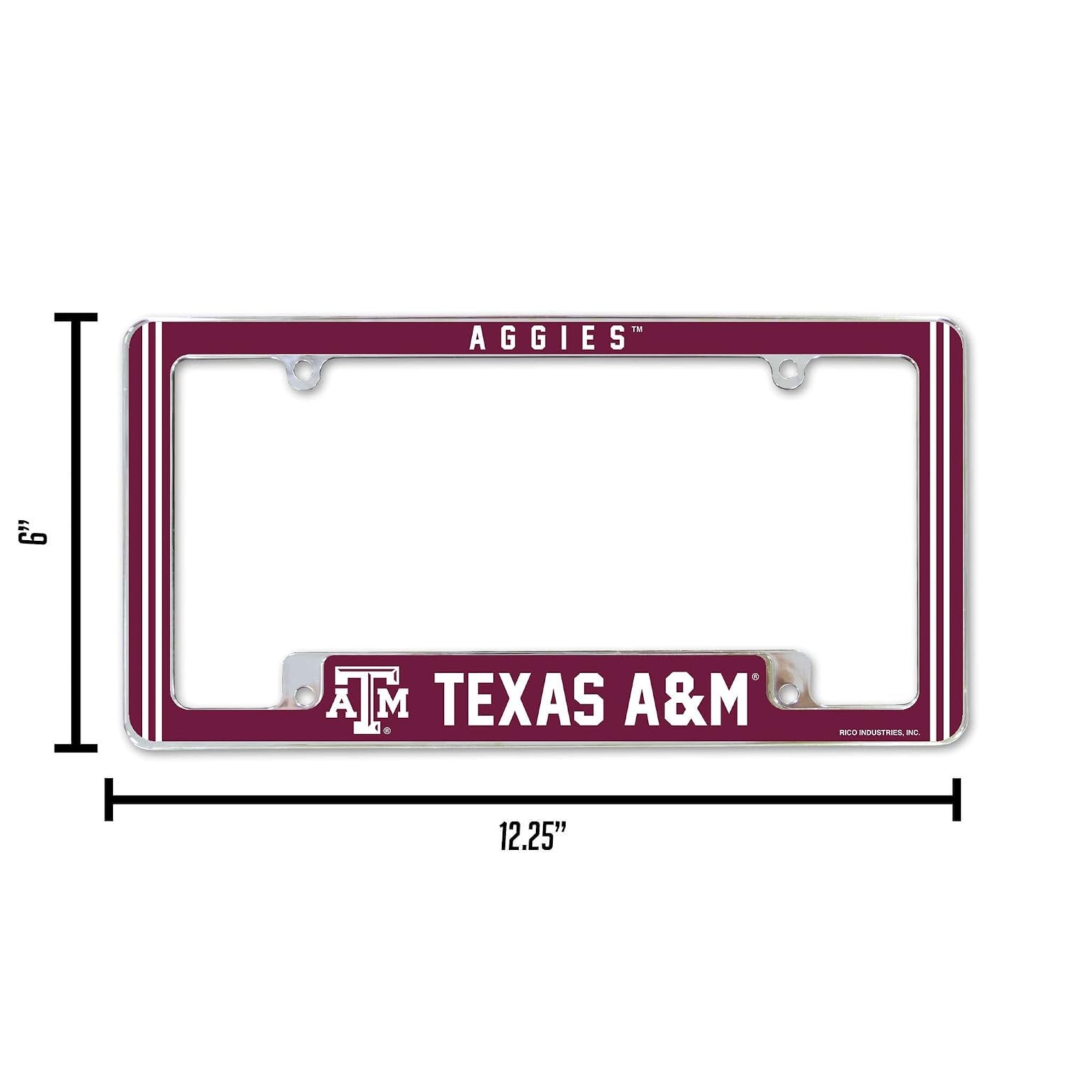 Texas A&M University Aggies Chrome Tag Cover Metal License Plate Frame, Alternate Design, 12x6 Inch, Pre-Drilled Holes, Officially Licensed