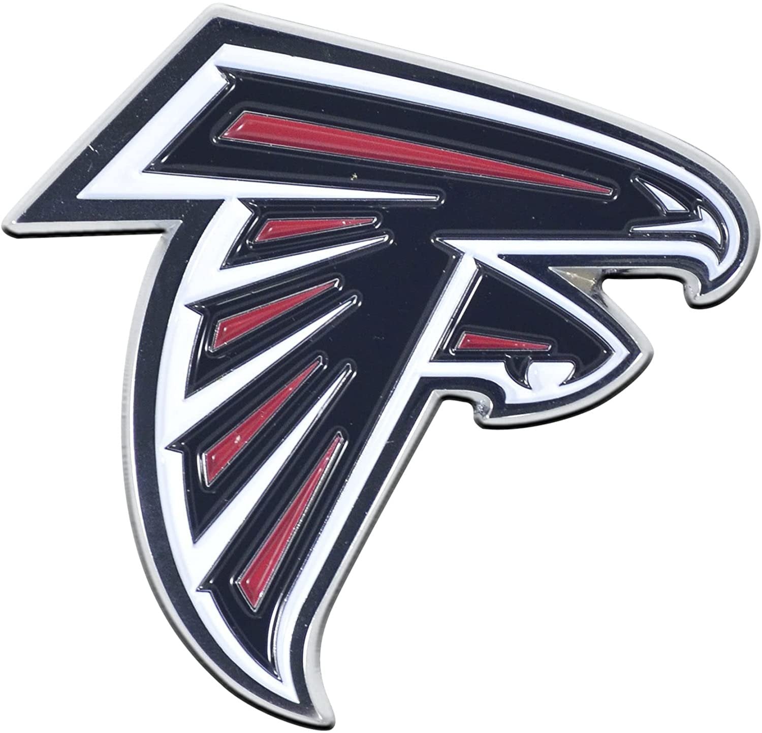 Atlanta Falcons Premium Solid Metal Raised Auto Emblem, Team Color, Shape Cut, Adhesive Backing
