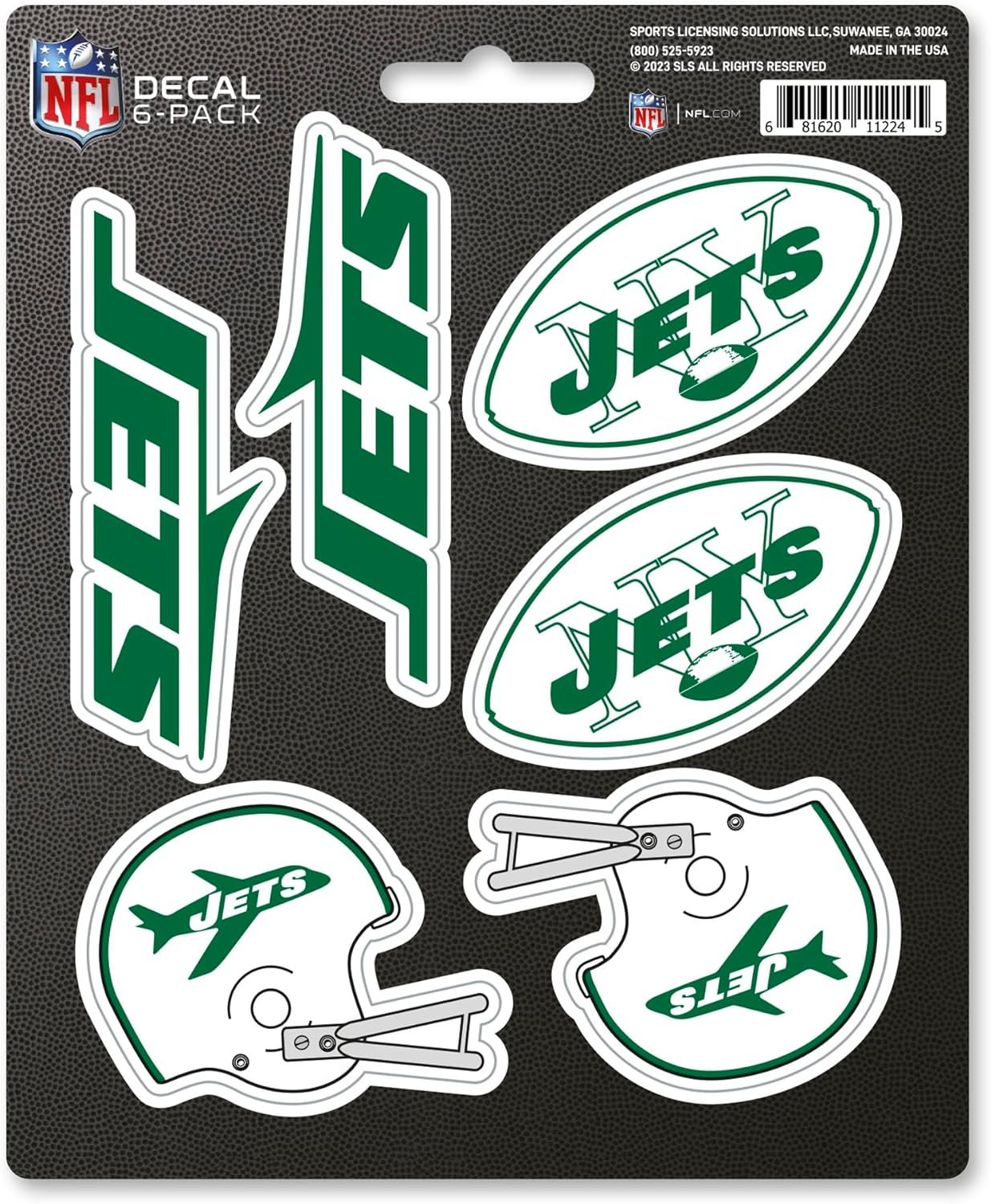 New York Jets 6-Piece Decal Sticker Set, Vintage Retro Logo, 5x6 Inch Sheet, Gift for football fans for any hard surfaces around home, automotive, personal items