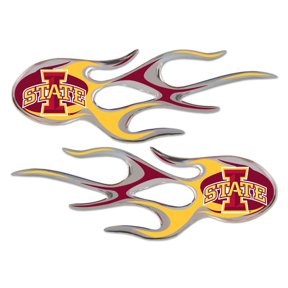 Iowa State University Cyclones 2-Piece Sticker Decal Set, Micro Flame Design, Drip Molded Raised Plastic Construction, 5x2 Inch each, Officially Licensed, Made in the USA
