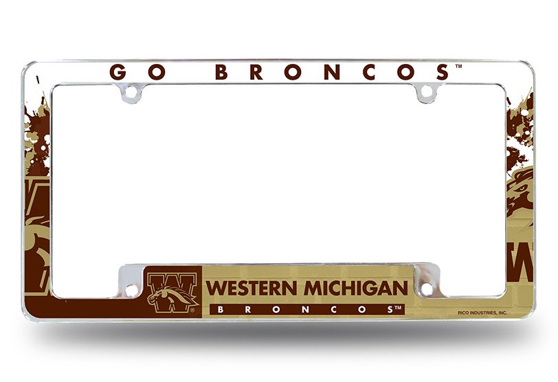 Western Michigan University Broncos Premium Metal License Plate Frame Tag Cover, All Over Design, 12x6 inch, Pre-Drilled Holes, Officially Licensed