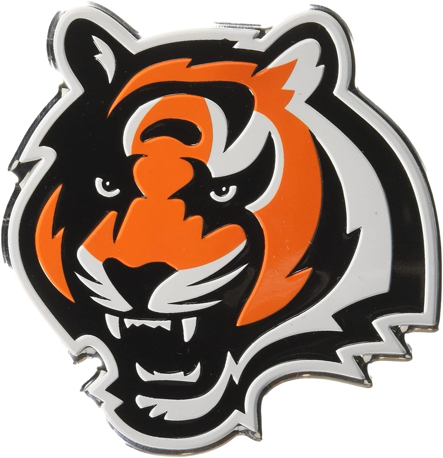 Cincinnati Bengals Auto Emblem, Aluminum Metal, Embossed Team Color, Raised Decal Sticker, Full Adhesive Backing