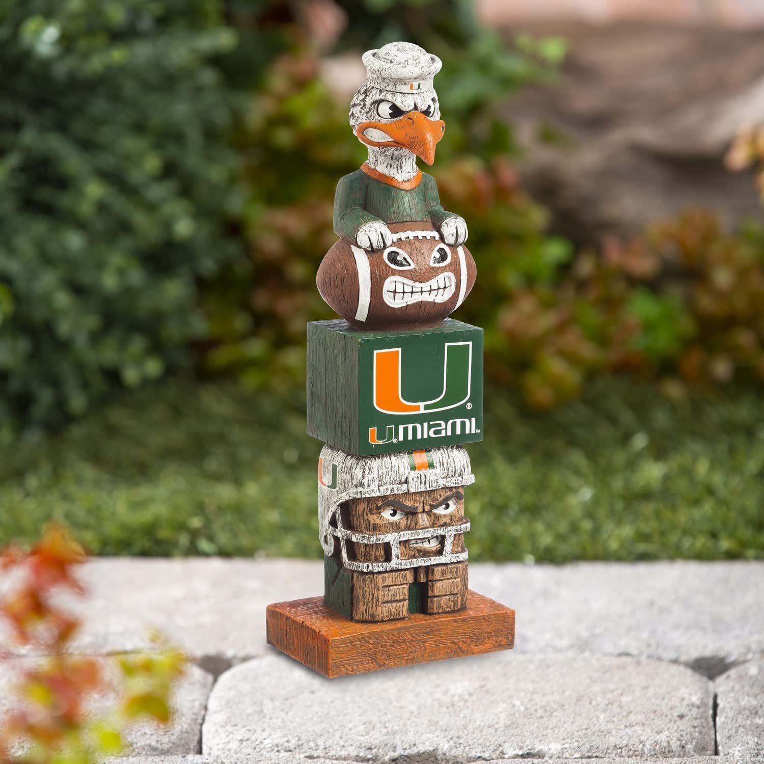 University of Miami Hurricanes Tiki Totem Garden Statue, Hand Painted Resin, 16 Inch, Indoor Outdoor Decor, Officially Licensed