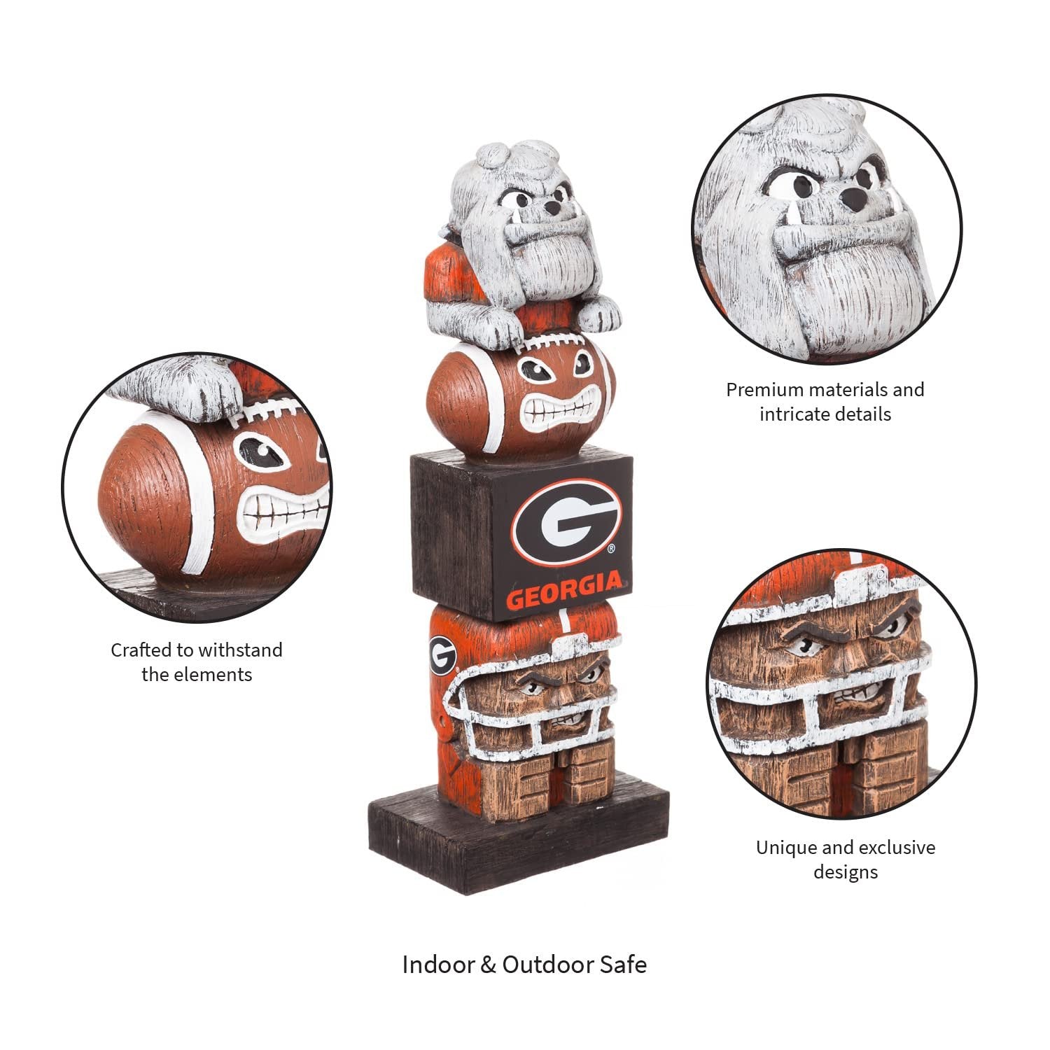 University of Georgia Bulldogs Tiki Totem Garden Statue, Hand Painted Resin, 16 Inch, Indoor Outdoor Decor, Officially Licensed