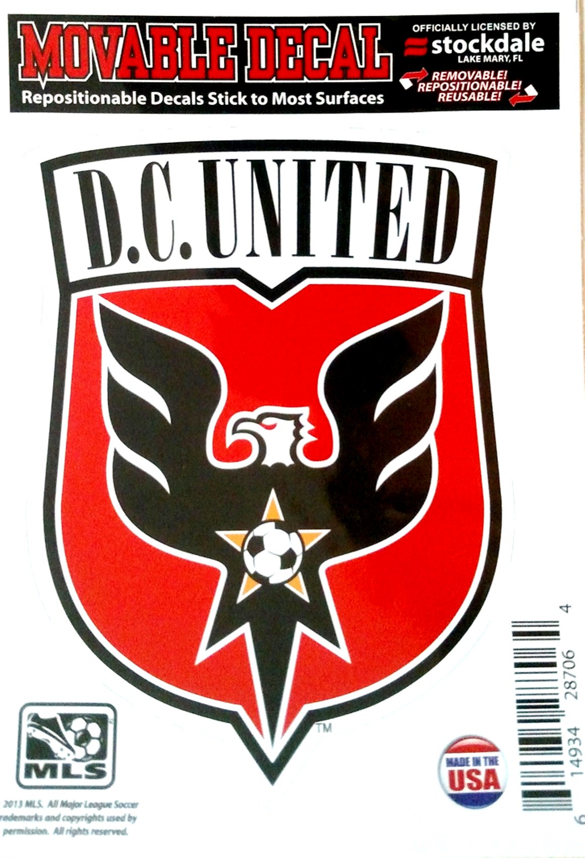 DC United 5 Inch Die Cut Moveable Decal Sticker, Primary Logo, Flat Vinyl, Full Adhesive Backing, Peel and Stick Application, Officially Licensed, Made in the USA