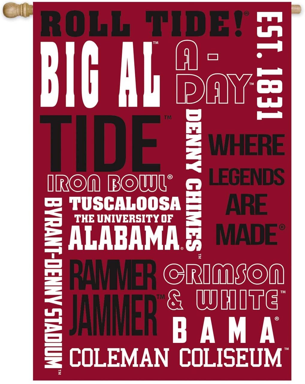 University of Alabama Crimson Tide Fan Premium Double Sided Banner Flag, Fan Rules Design, 28 x 44 Inches