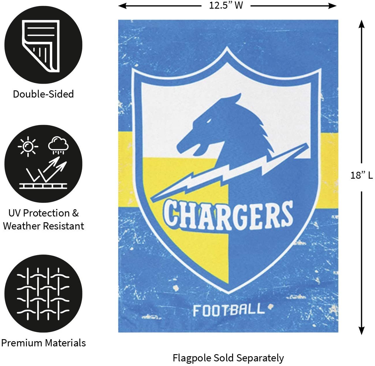Los Angeles Chargers Garden Flag Banner, Double Sided, Linen, Retro Vintage Design, 12.5x18 Inch