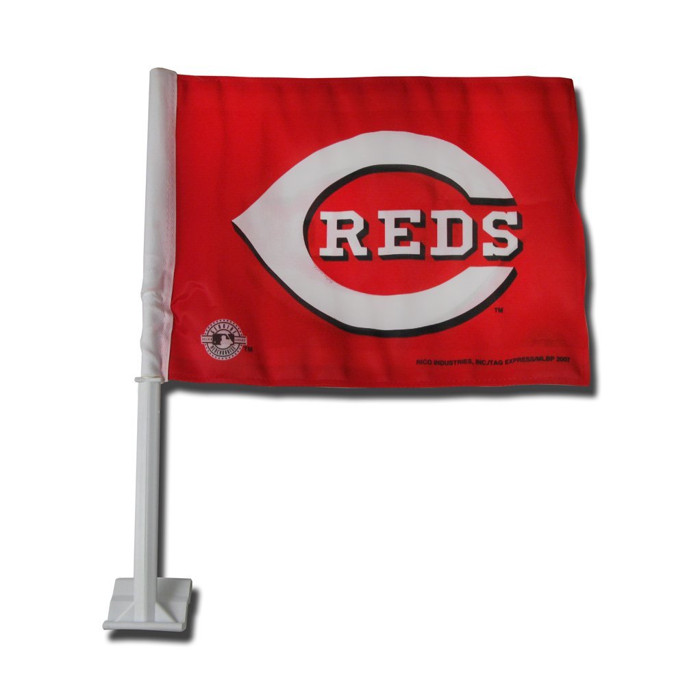 Cincinnati Reds Premium Double Sided Car Flag Banner, Includes Plastic Display Pole