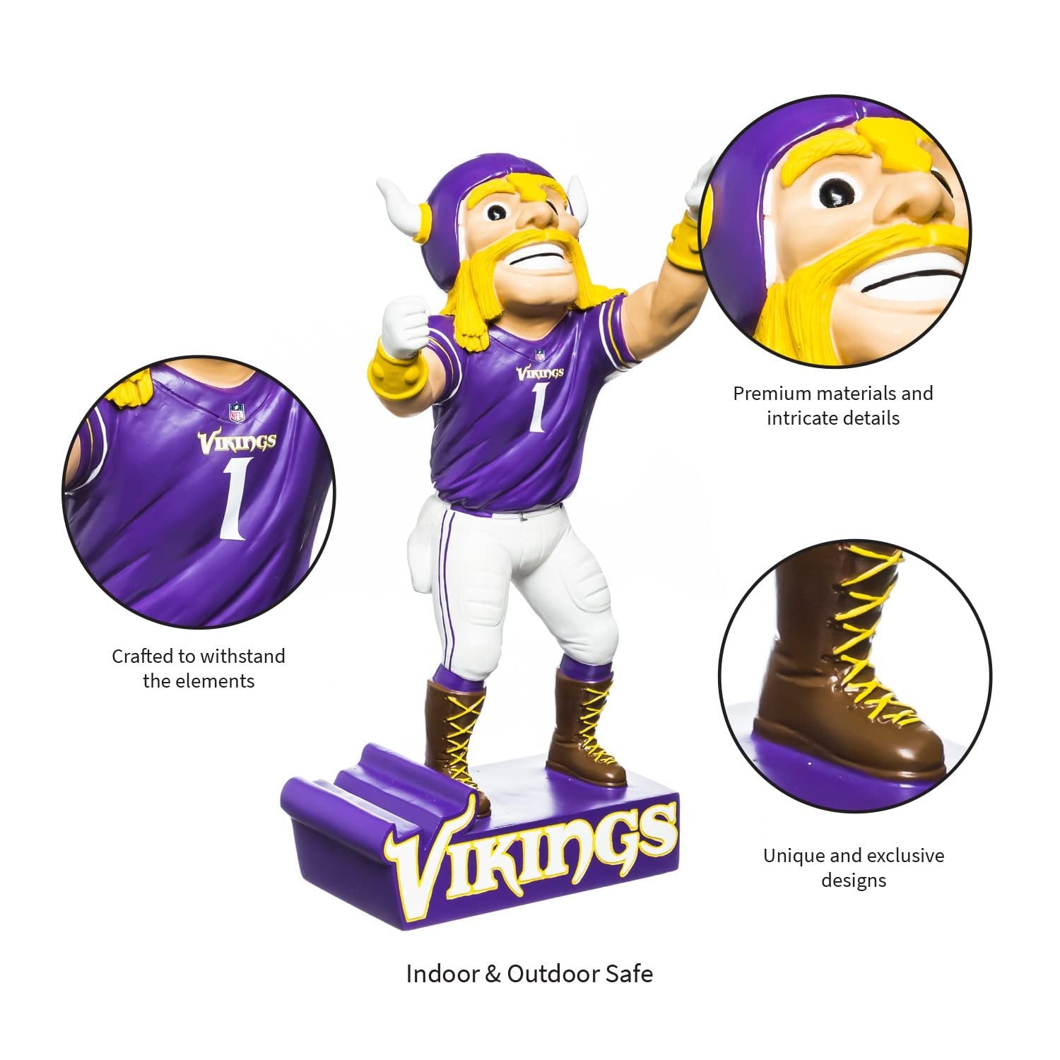Minnesota Vikings Team Mascot Garden Statue, Hand Painted Resin, 12 Inch, Indoor Outdoor Decorative Sports Mascot, Officially Licensed