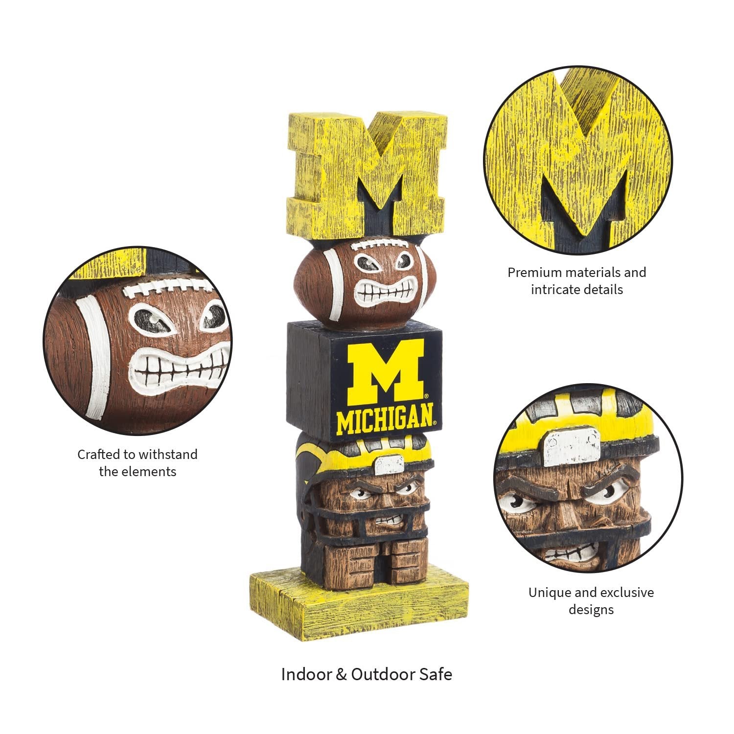University of Michigan Wolverines Tiki Totem Garden Statue, Hand Painted Resin, 16 Inch, Indoor Outdoor Decor, Officially Licensed