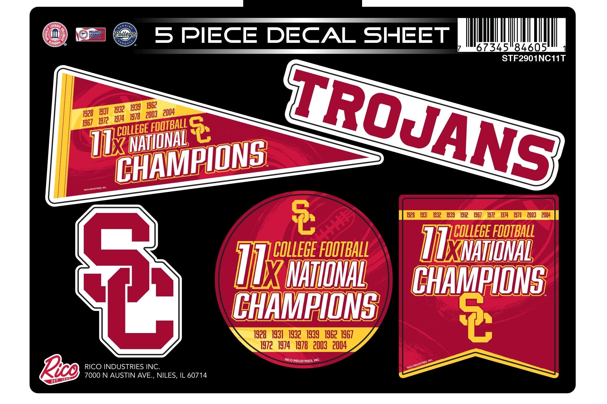 University of Southern California USC Trojans 11-Time Stanley Cup Champions Die Cut Vinyl Decal Sticker Set, 5x7 Inch Sheet, Multi 5-Piece, Easy Peel and Stick Application, Full Adhesive Backing, Officially Licensed, Made in USA