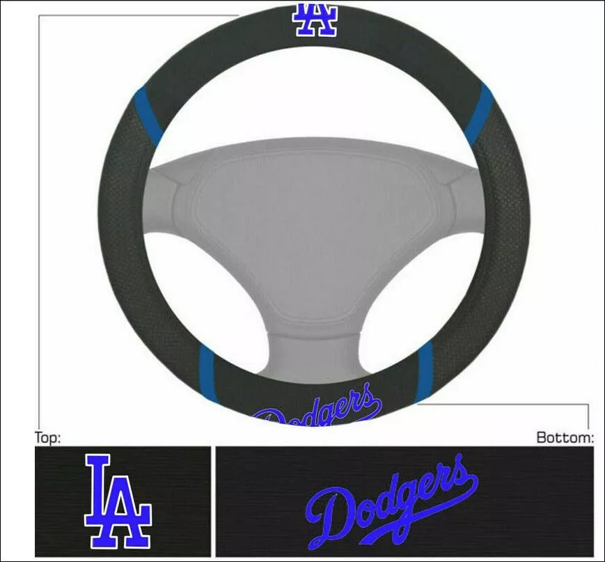 Los Angeles Dodgers Steering Wheel Cover Premium Embroidered Black 15 Inch