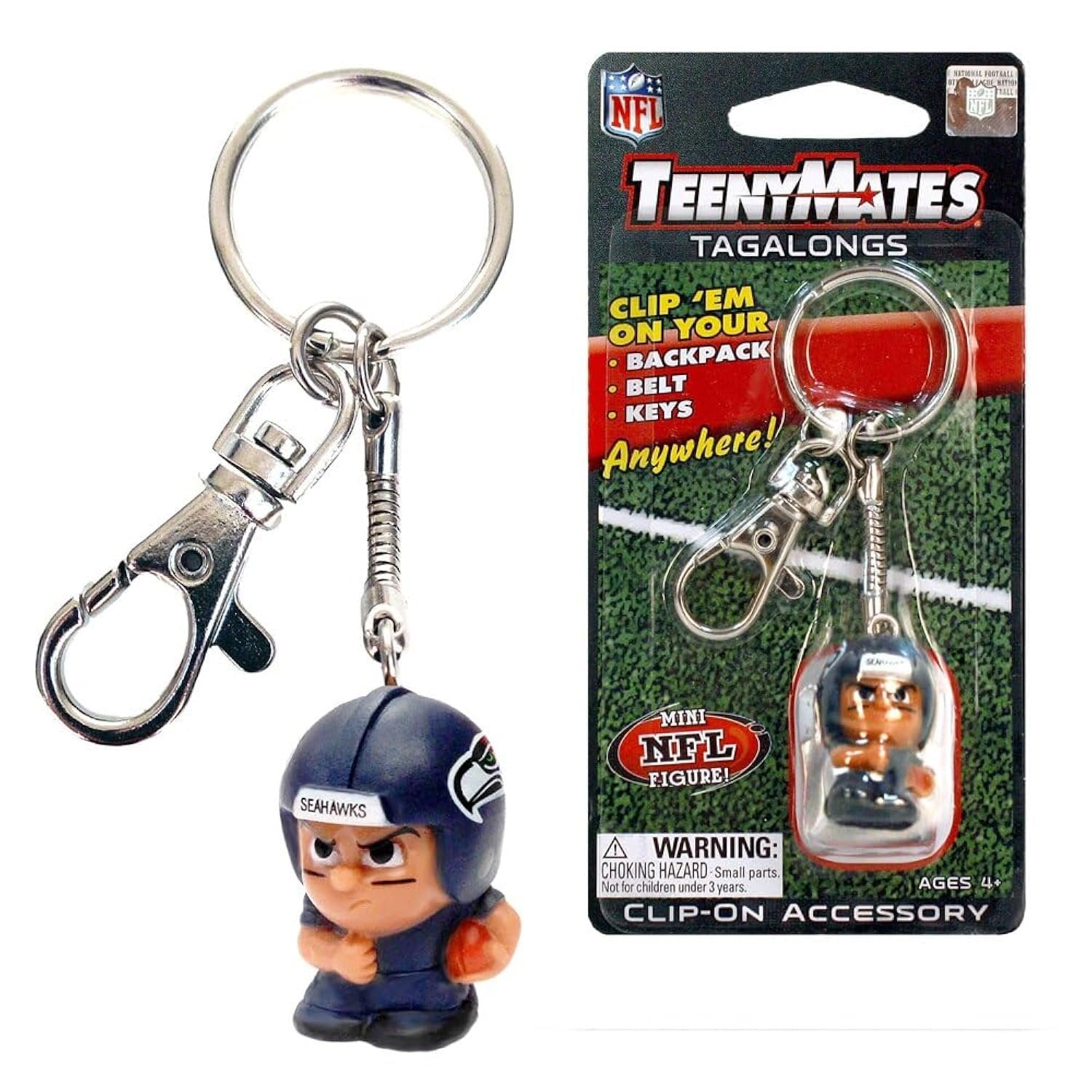 Seattle Seahawks Keychain Carabiner, 1 Inch Teeny Mate Player, Officially Licensed