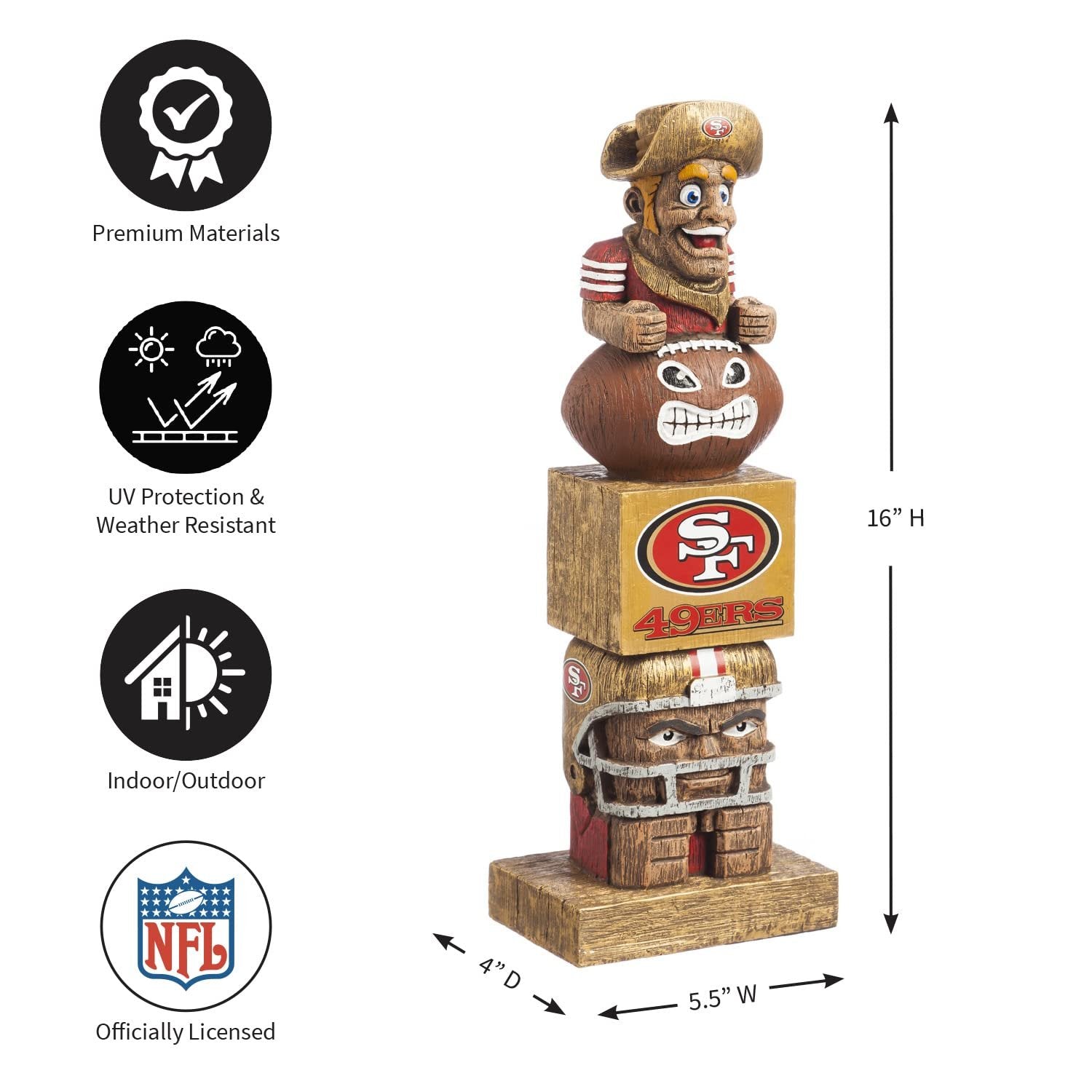 San Francisco 49ers Tiki Totem Garden Statue, Hand Painted Resin, 16 Inch, Indoor Outdoor Decor, Officially Licensed