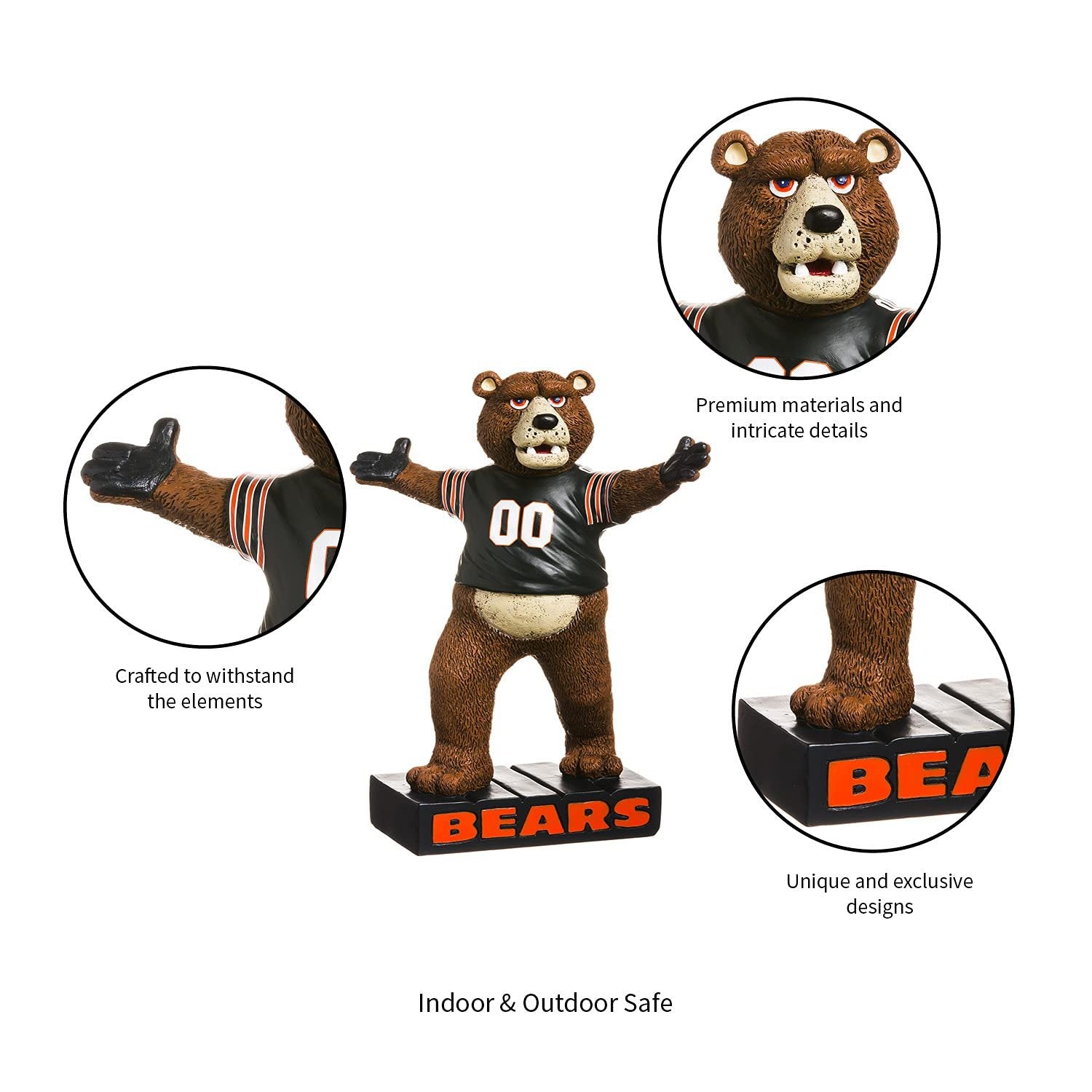 Chicago Bears Team Mascot Garden Statue, Hand Painted Resin, 12 Inch, Indoor Outdoor Decorative Sports Mascot, Officially Licensed