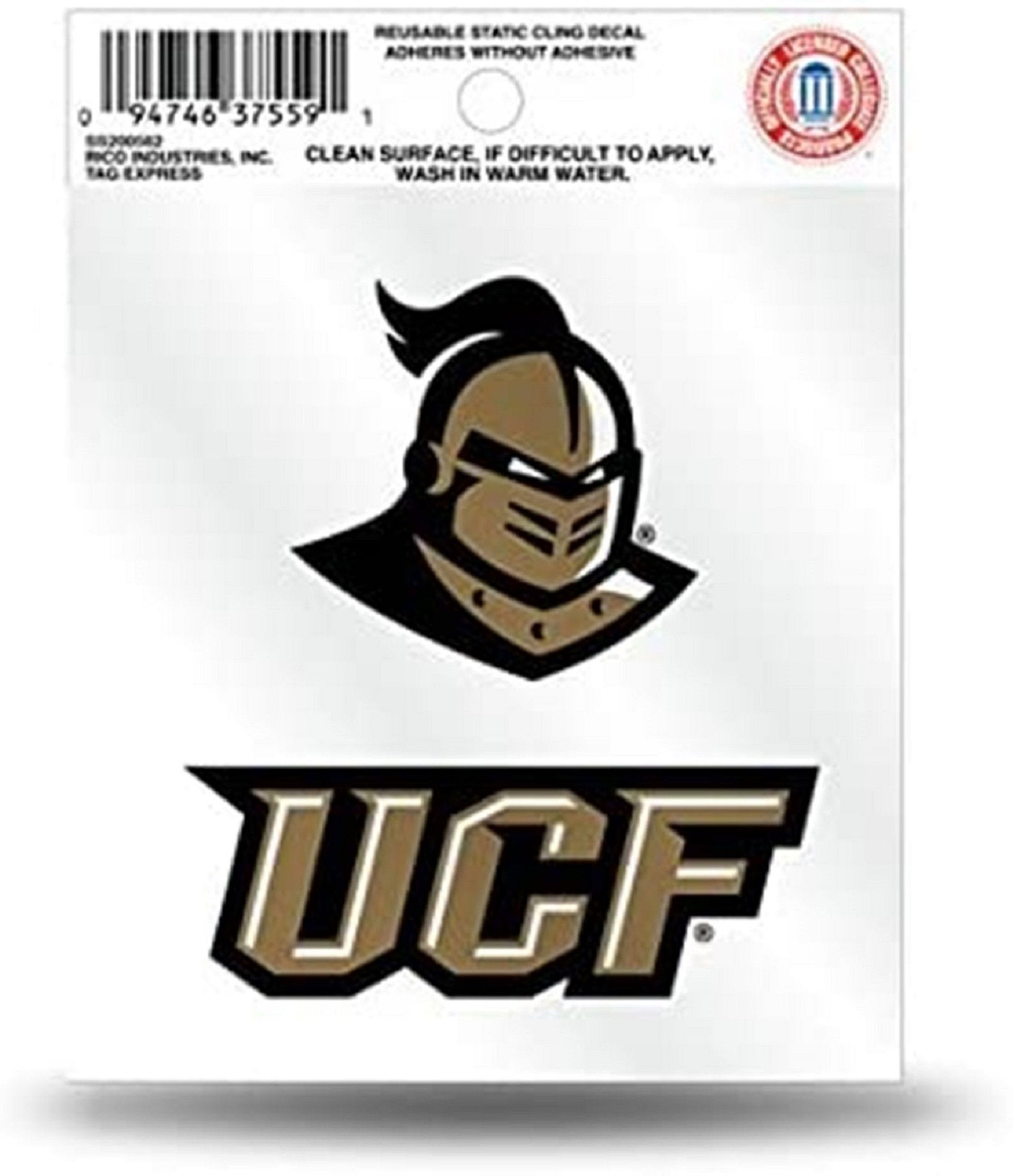 University of Central Florida Knights 3 Inch Static Cling, Full Clear Adhesive Backing, Alternate Logo, Easy Peel and Stick Application, Removable and Reusable, Officially Licensed, Made in the USA