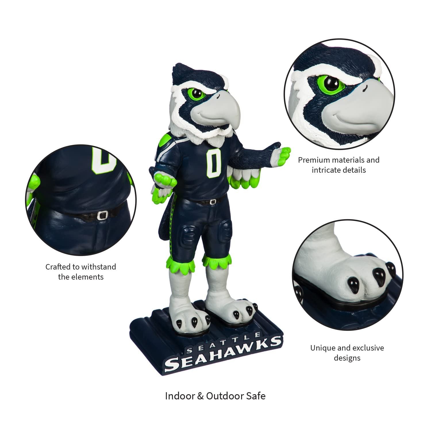 Seattle Seahawks Team Mascot Garden Statue, Hand Painted Resin, 12 Inch, Indoor Outdoor Decorative Sports Mascot, Officially Licensed