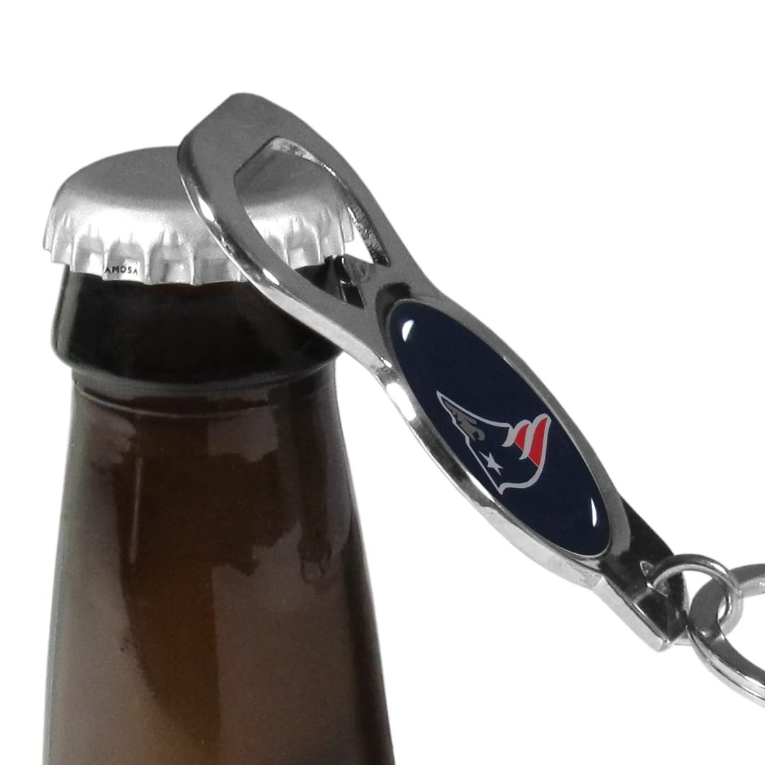 New England Patriots Premium Solid Metal Bottle Opener Keychain, Silver Key Ring, Team Logo