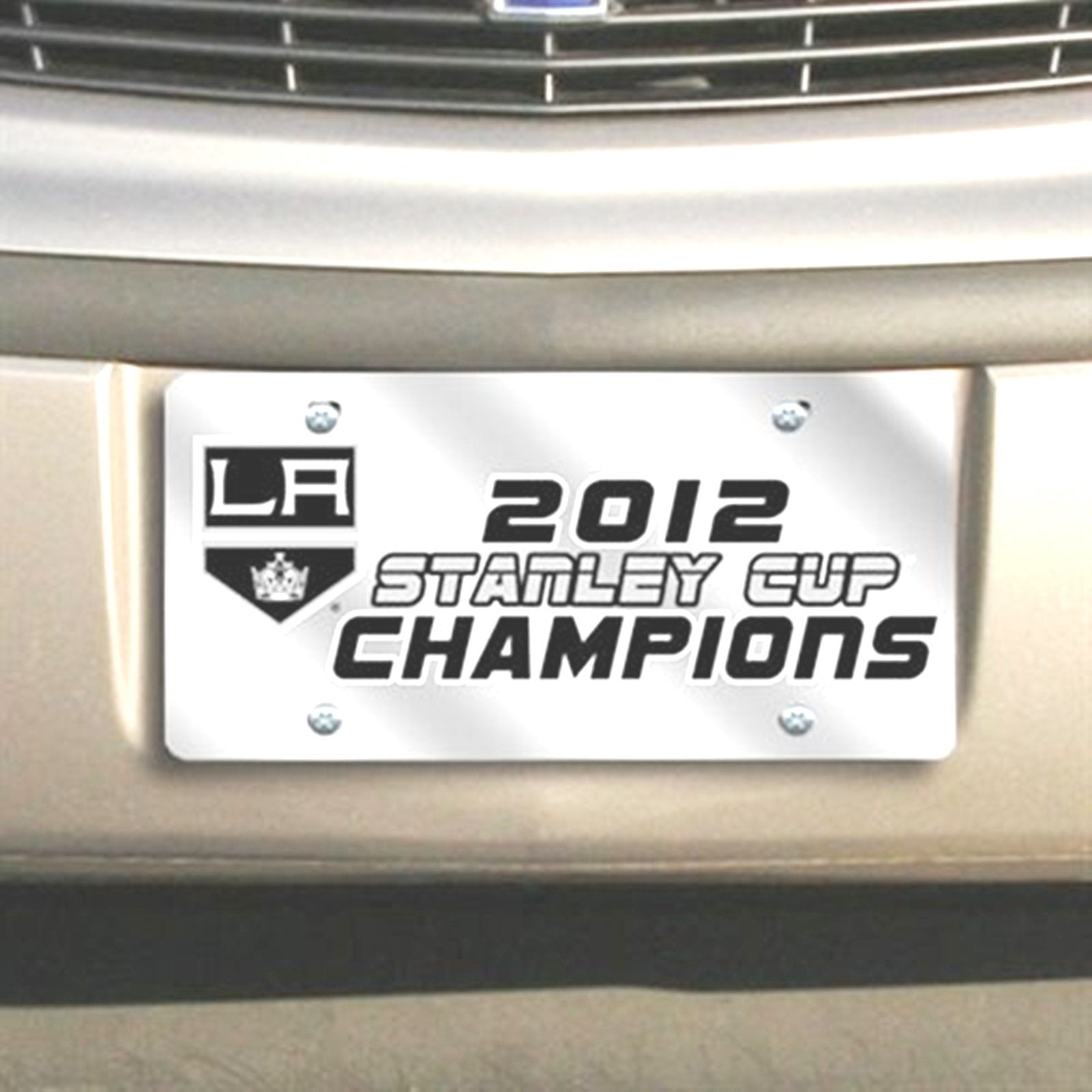 Los Angeles Kings Premium Laser Cut Tag License Plate, 2012 Champions, Mirrored Acrylic Inlaid, 12x6 Inch