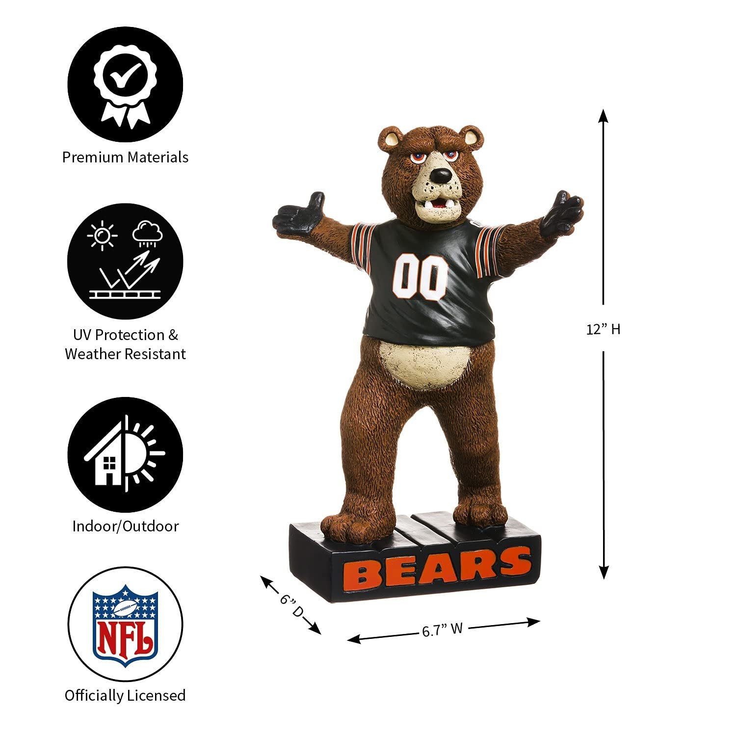 Chicago Bears Team Mascot Garden Statue, Hand Painted Resin, 12 Inch, Indoor Outdoor Decorative Sports Mascot, Officially Licensed