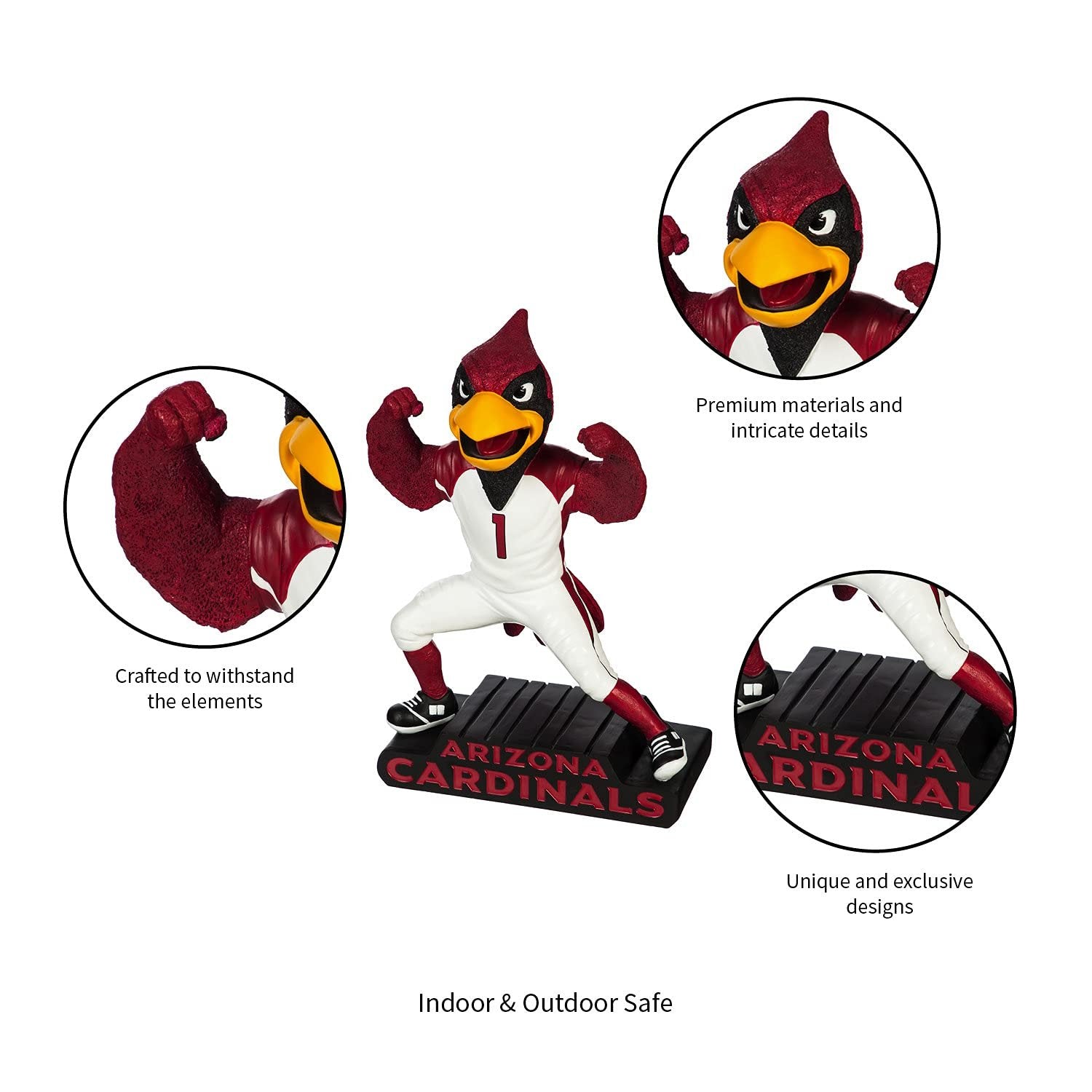 Arizona Cardinals Team Mascot Garden Statue, Hand Painted Resin, 12 Inch, Indoor Outdoor Decorative Sports Mascot, Officially Licensed
