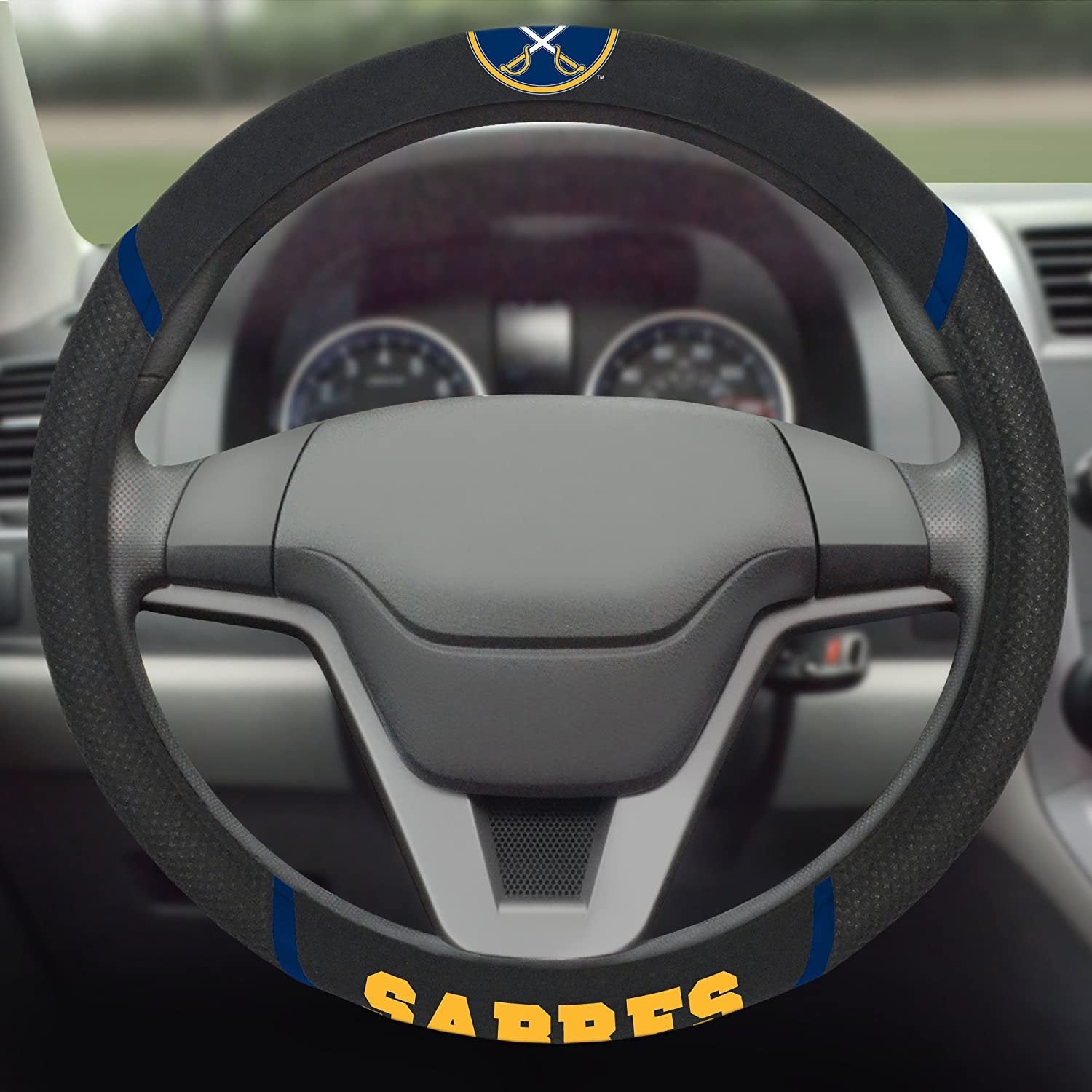 Buffalo Sabres Steering Wheel Cover Premium Embroidered Black 15 Inch