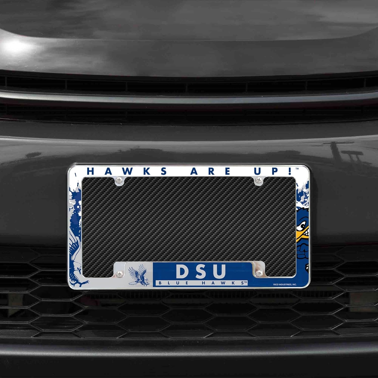 Dickinson State University Blue Hawks Premium Metal License Plate Frame Tag Cover, 12x6 inch, Pre-Drilled Holes, Officially Licensed