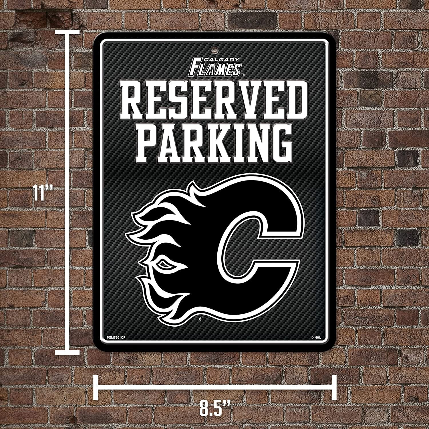 Calgary Flames Metal Parking Sign, Carbon Fiber Design 8.5x11 Inch