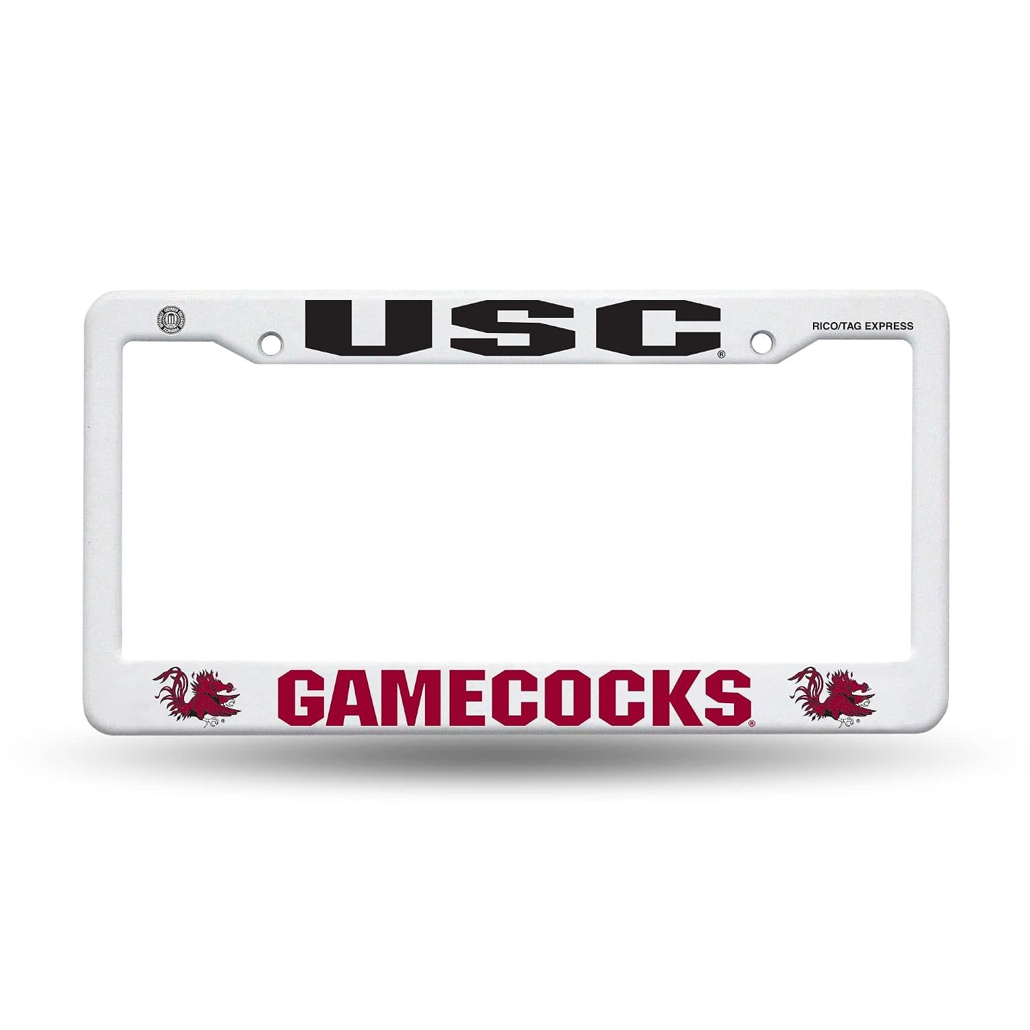 University of South Carolina Gamecocks License Plate Frame Tag Cover, White Plastic, 12x6 Inch, Officially Licensed