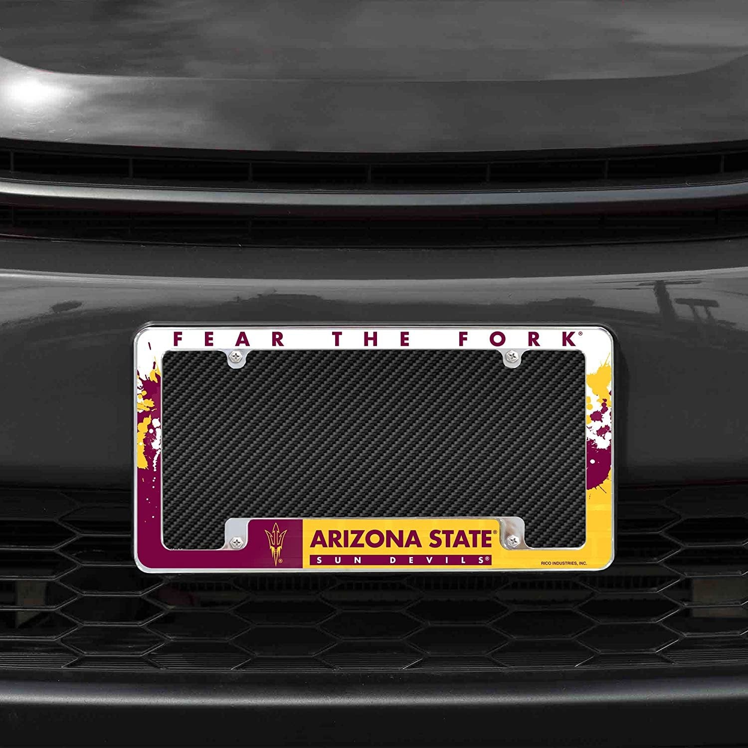 Arizona State Unversity Sun Devils Metal License Plate Frame Chrome Tag Cover All Over Design 6x12 Inch