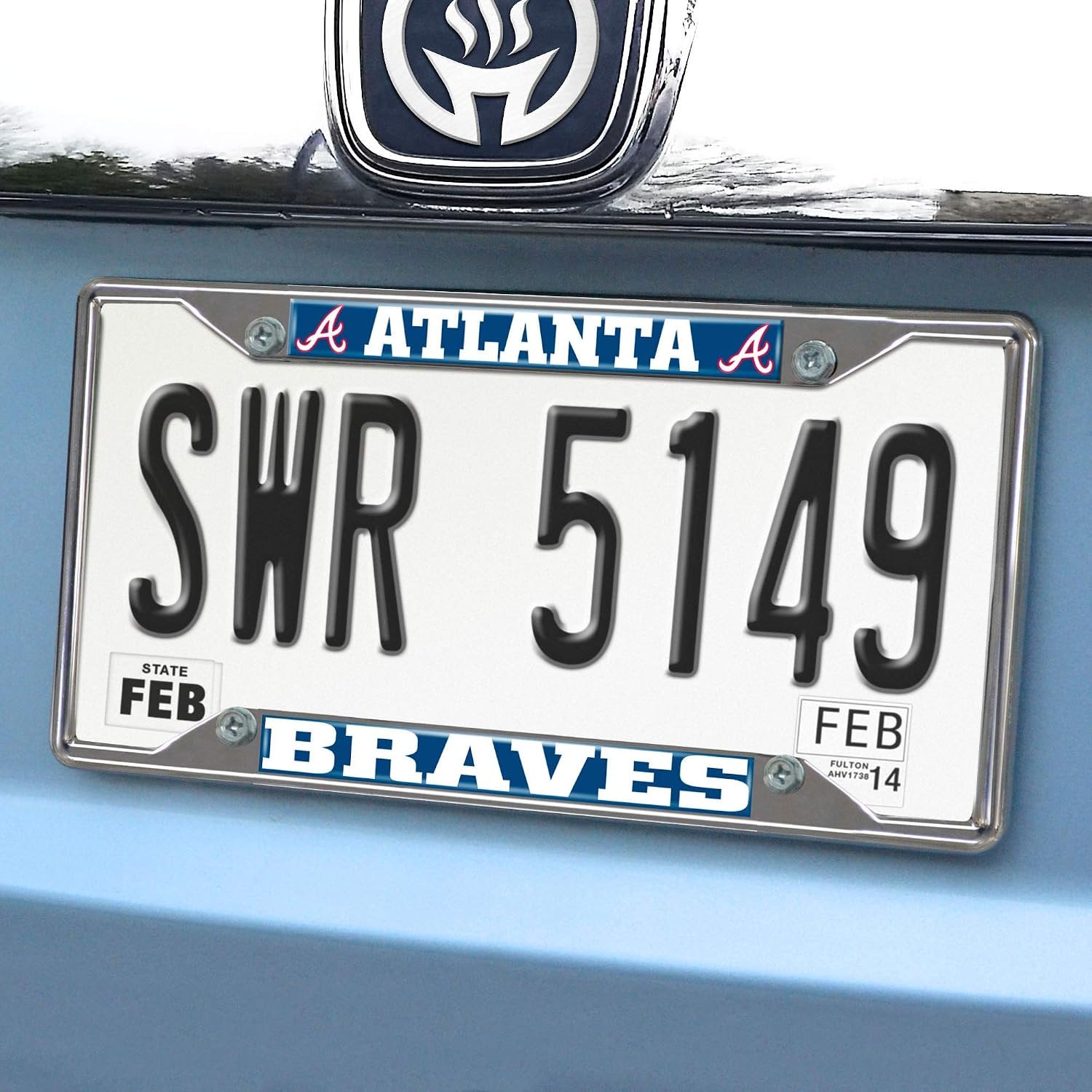 Atlanta Braves Chrome Tag Cover Metal License Plate Frame, Standard Design, 12x6 Inch, Pre-Drilled Holes, Officially Licensed
