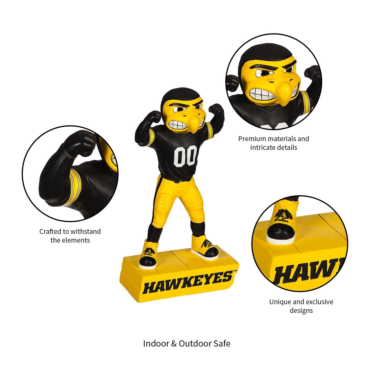 University of Iowa Hawkeyes Team Mascot Garden Statue, Hand Painted Resin, 12 Inch, Indoor Outdoor Decorative Sports Mascot, Officially Licensed