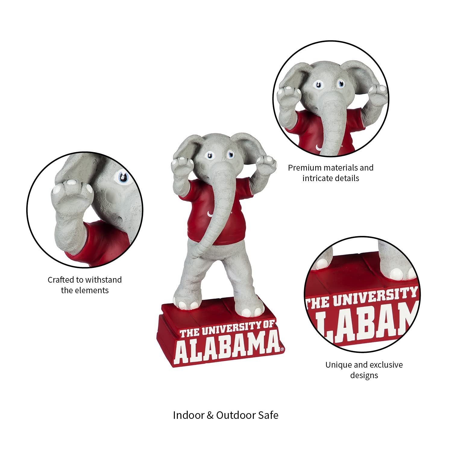University of Alabama Crimson Tide Team Mascot Garden Statue, Hand Painted Resin, 12 Inch, Indoor Outdoor Decorative Sports Mascot, Officially Licensed