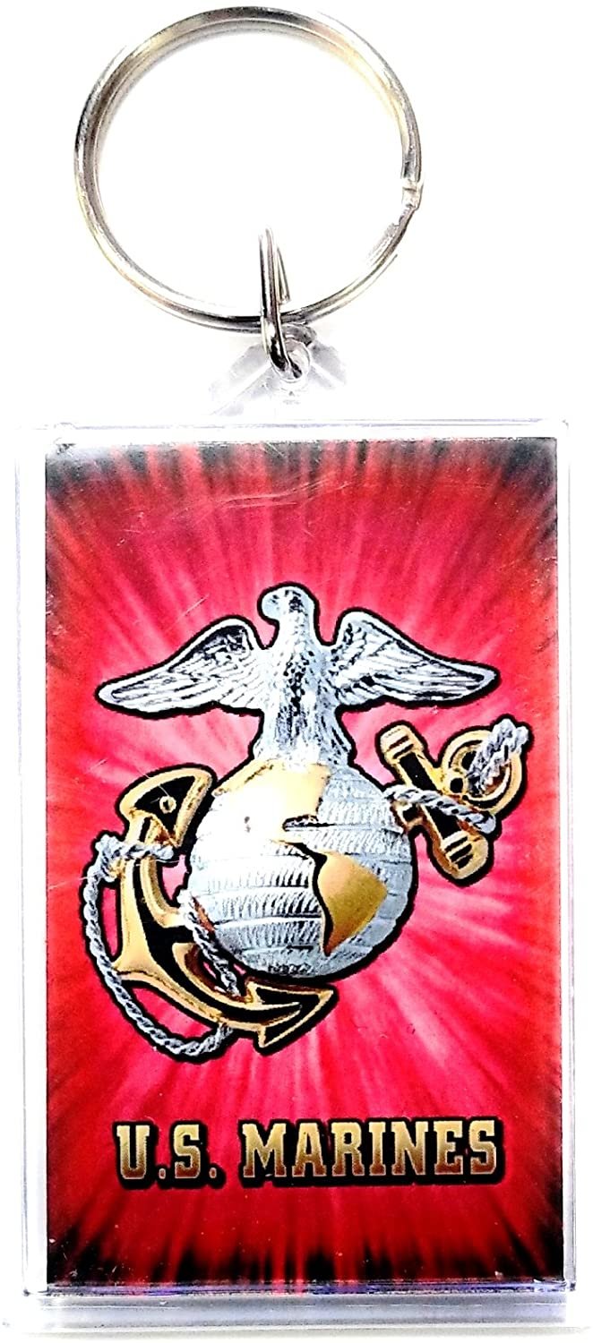 HP Industries Marines 2x3 Acrylic Keychain w/1" Keyring Decal Logo Emblem United States US Military Marine Corp