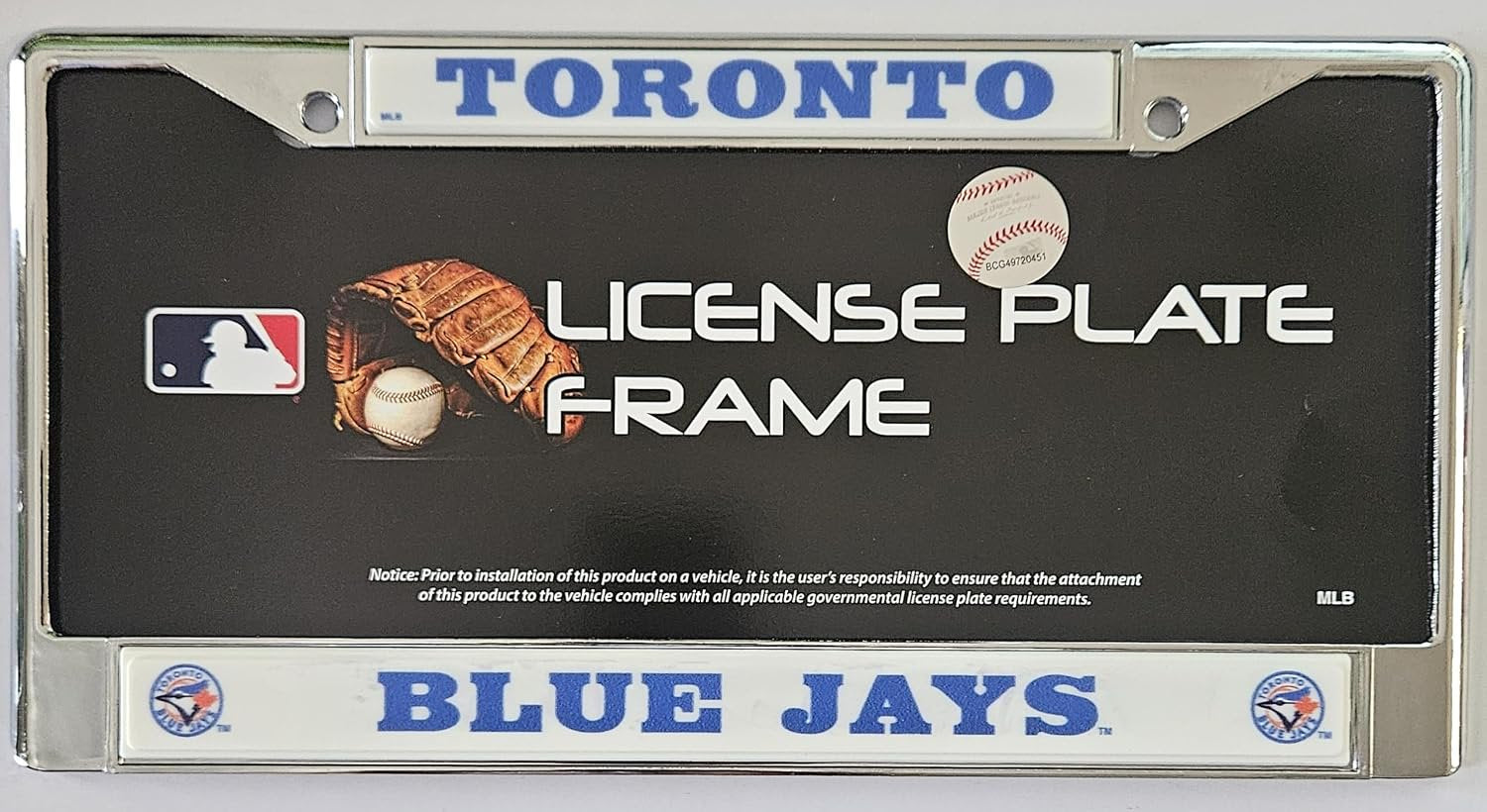 Toronto Blue Jays Chrome Metal License Plate Frame, 6x12 Inch, Officially Licensed