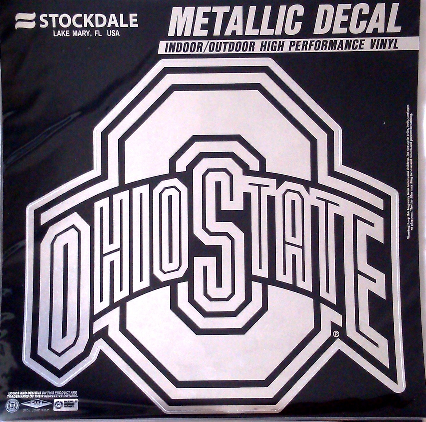 Ohio State University Buckeyes Decal Sticker, Die Cut, 12 Inch, Chrome Shimmer Design, All Surface, Full Adhesive Backing, Officially Licensed
