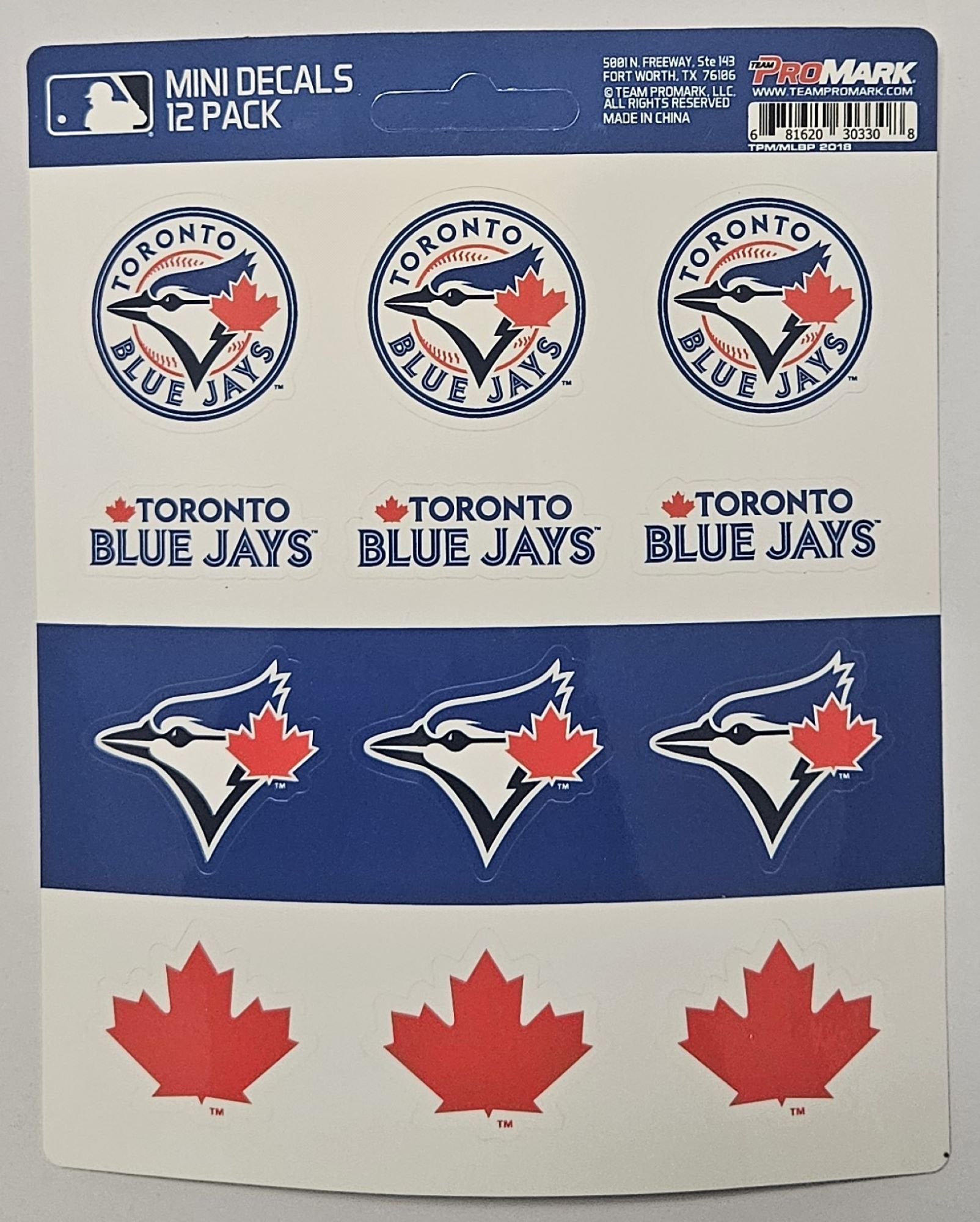 Toronto Blue Jays 12-Piece Mini Decal Sticker Set, 5x6 Inch Sheet, Officially Licensed