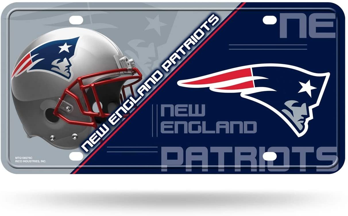 New England Patriots Metal Auto Tag License Plate, Split Design, 6x12 Inch