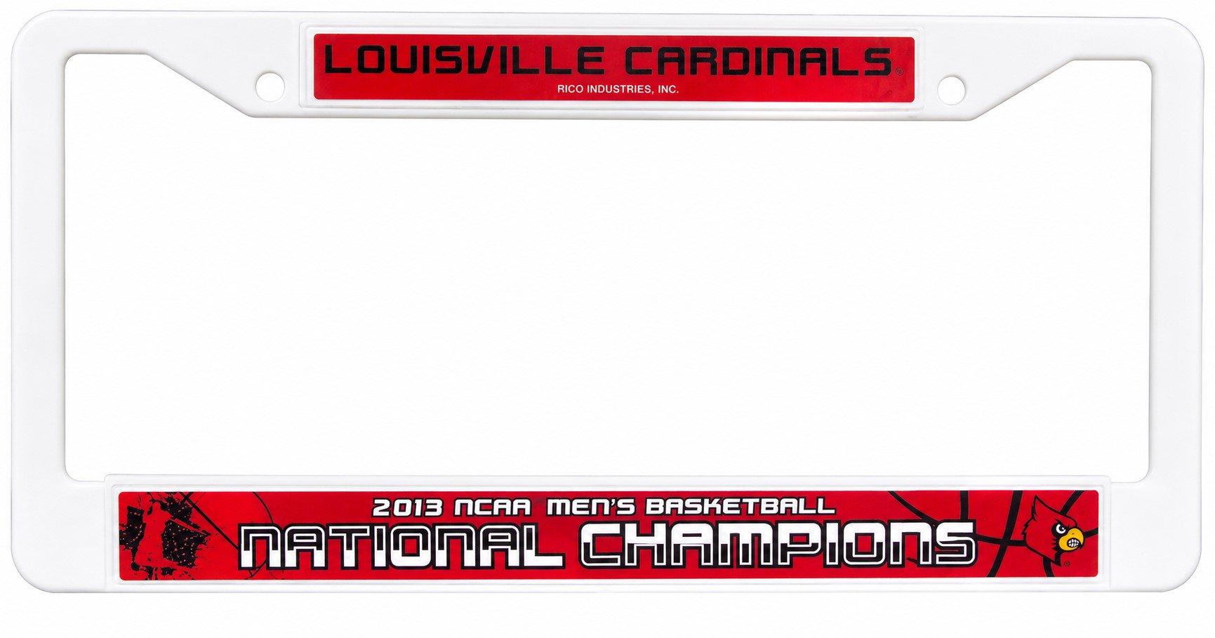University of Louisville Cardinals License Plate Frame Tag Cover, 2013 Champions, White Plastic, 12x6 Inch, Officially Licensed