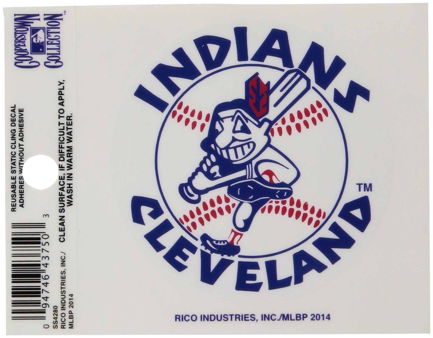 Cleveland Guardians 3 Inch Static Cling, Retro Cooperstown 1970 Indians Wahoo Logo, Full Clear Adhesive Backing, Easy Peel and Stick Application, Removable and Reusable, Officially Licensed, Made in the USA